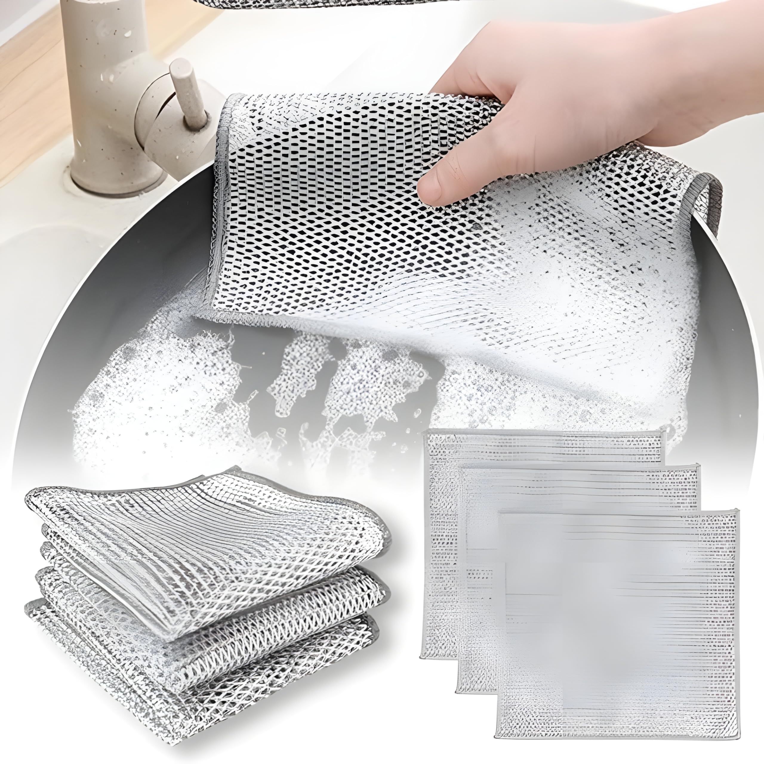 Maplekart Non-Scratch Wire Dishcloth, Multipurpose Wire Dishwashing Rags for Wet and Dry, SS Scrubber Easy Rinsing, Reusable, Wire Cleaning Cloth for Kitchen, Sinks, Pots, Pans (Pack of 3)