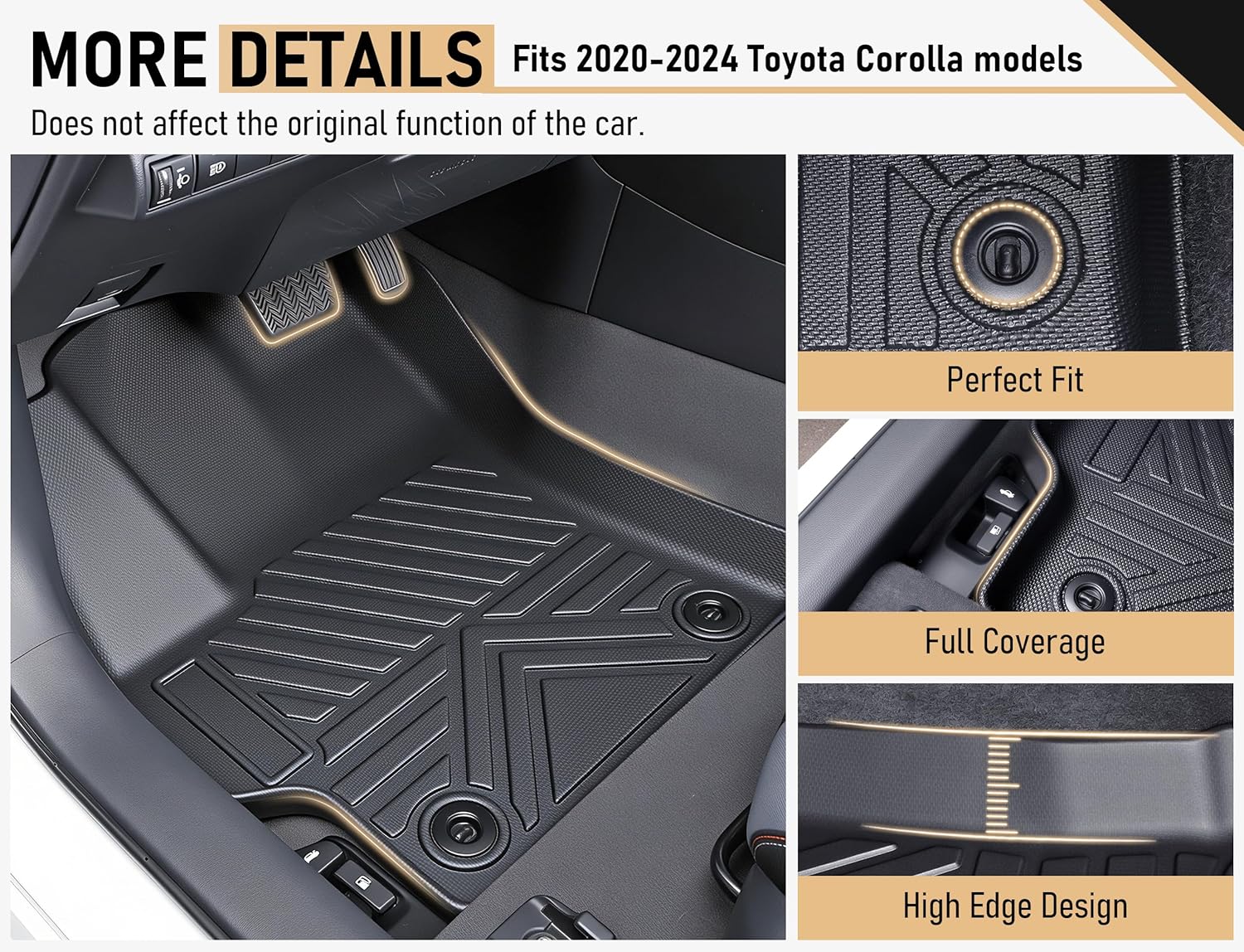 Floor Mats for Toyota Corolla 2020-2025 2026, All Weather Protection Custom Floor Mats Trunk Cargo and Car Windshield Cover Set for Toyota Corolla Accessories,Car Floor Liners Set