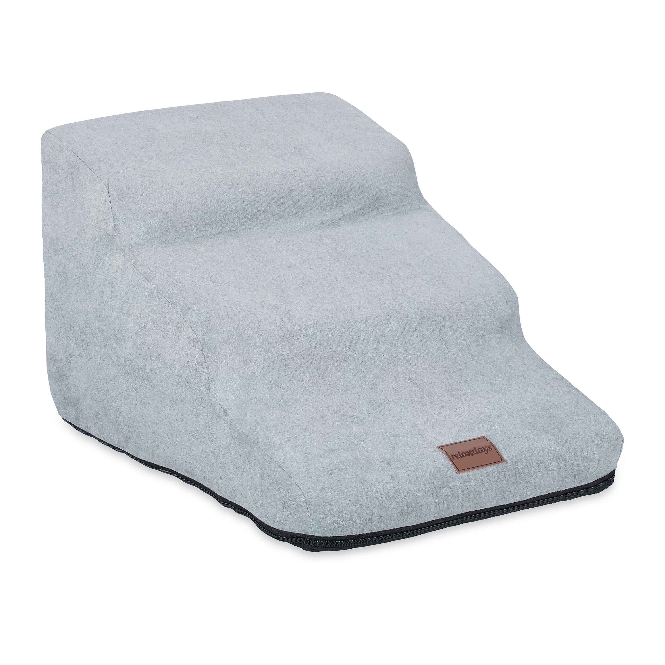 Relaxdays Stairs, with 3, Dogs & Cats, HxWxD: 33 x 41 x 54 cm, Climbing Aid, Pet Steps, Bed & Couch, Grey