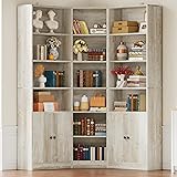 IRONCK Corner Bookshelf and Bookcase with 2 Storage Cabinets and 7 Tier Shelves, 71' Height Storage Shelves Corner Combination, Rustic Maple