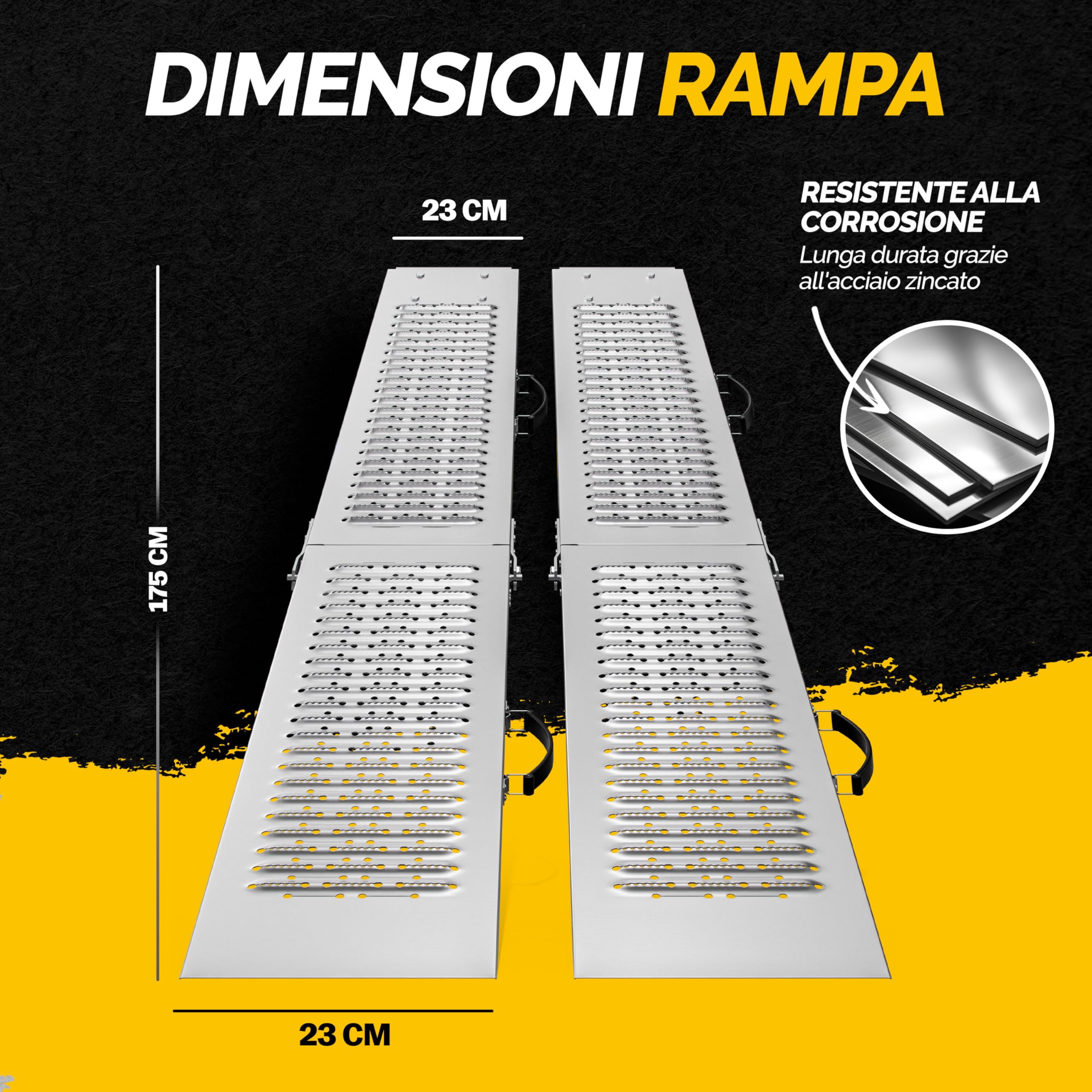 Monzana 2x Rampa di Carico Pieghevole Max. 400kg Acciaio Zincato Antiscivolo Pedane Moto Quad