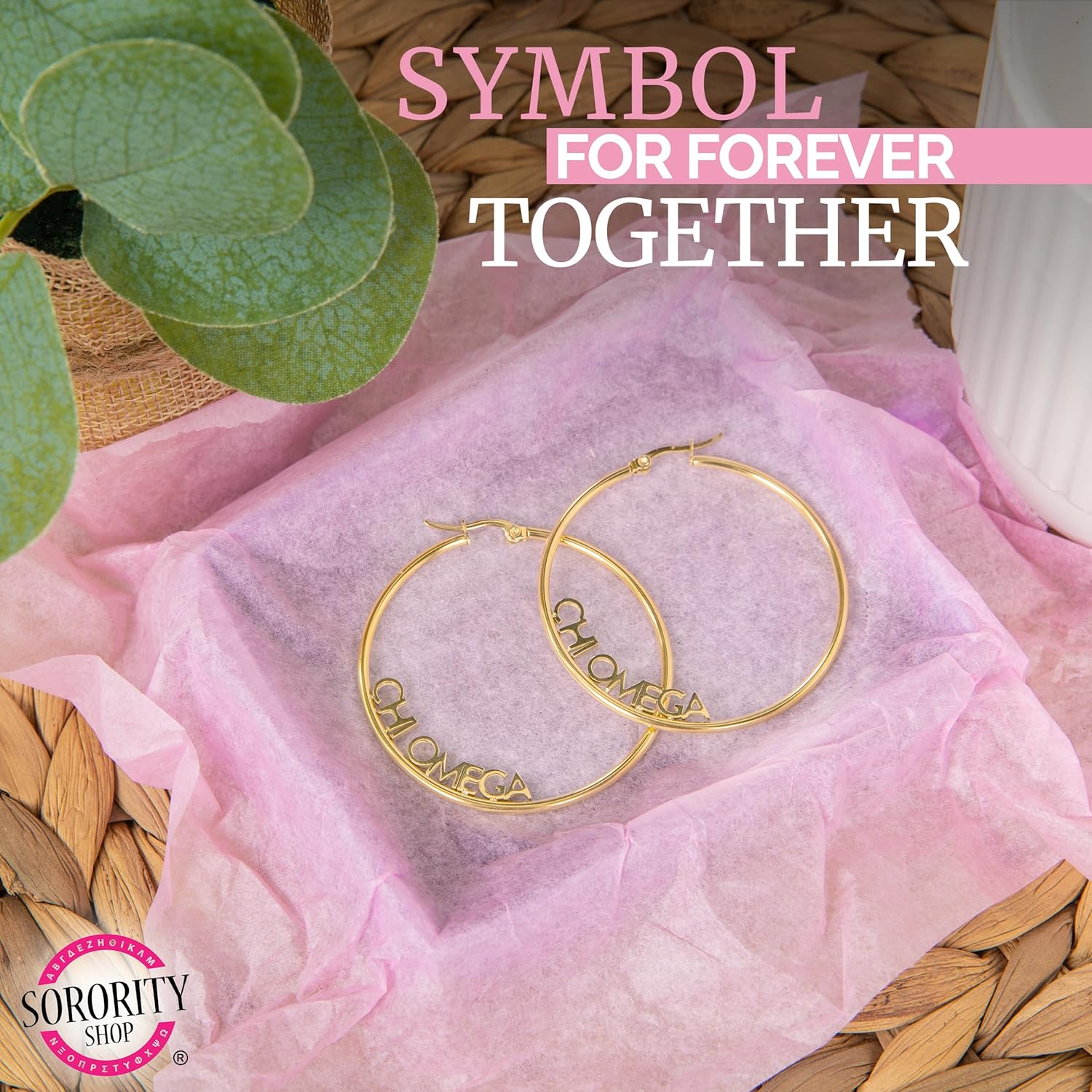 Sorority Shop Alpha Delta Pi- Hoop 18K Gold Plated Dainty Earrings for Women - Alpha Delta Pi Jewelry with Ideal 2" Diameter Hoops - Alpha Delta Pi Gifts - Image 6