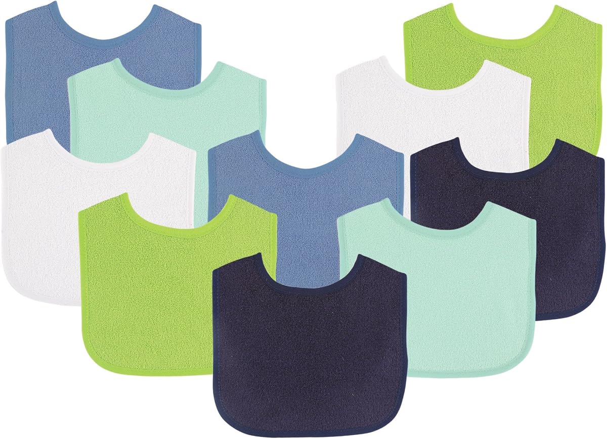Unisex Baby Cotton Terry Bibs, Boy Solid Green, One Size