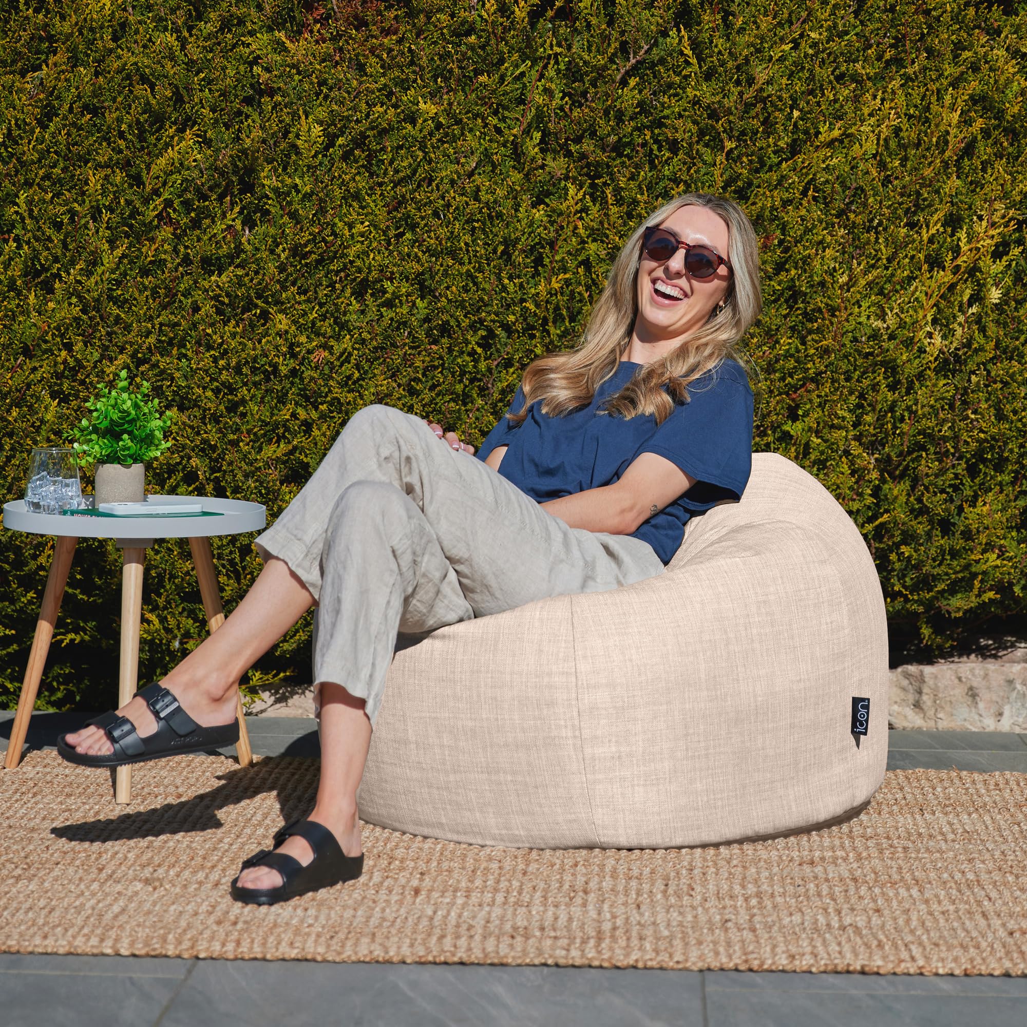 icon Classico Pouf de Esterno, Beige, Poltrona Sacco con Riempimento Incluso, Tessuto Resistente All'acqua, Pouf Sacco, Sedia de Gardino, Mobili da Gardino, Terrazza