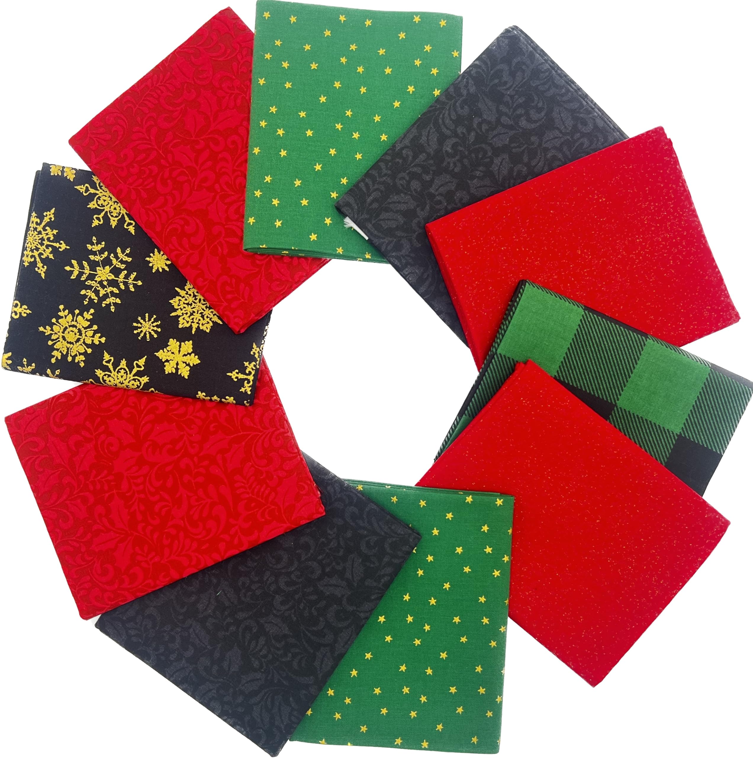Christmas Themed Fat Quarter Bundles (18”x22”) - 10 Pack - Premium Fabrics for Quilting, Sewing, & DIY Projects (Golden Holiday) (Buffalo Holiday)