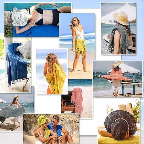 Miniatura 2 de Cacala Toallas turcas de baño de playa de microalgodón, pestemal superabsorbentes, de secado rápido, felpa suave y cómoda para nadar, spa, piscina,