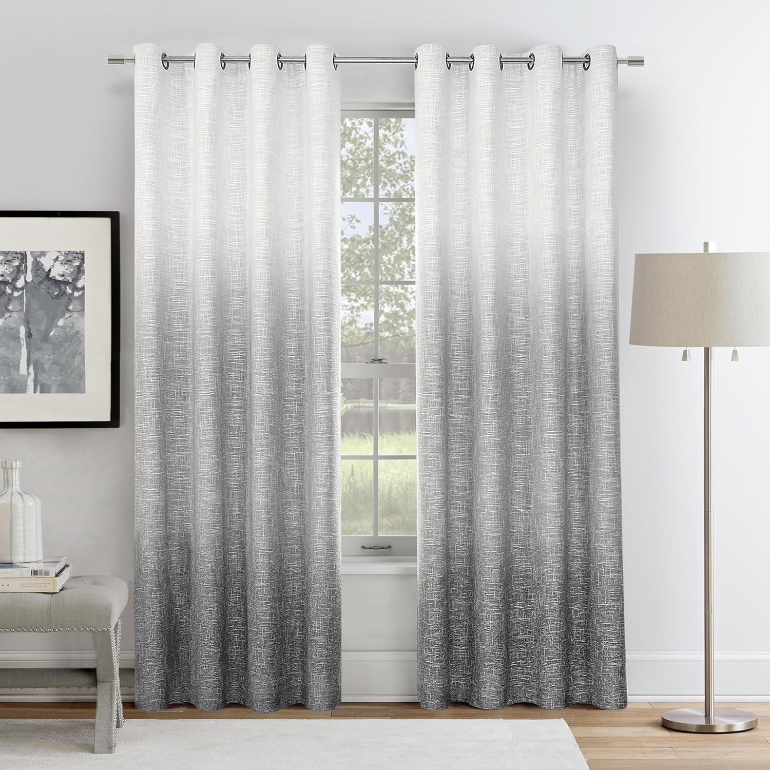ombre full blackout curtain panels 95 inches long farmhouse bedroom drapes energy efficient thermal insulated window treatment set with grommets gradient print cream white to gray, 50"wx95"l, 2 panels 50"w x 95"l (pack of 2) grey