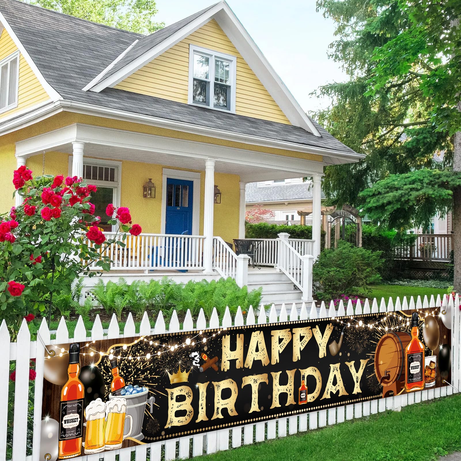 Decoraciones de fiesta de cumpleaños de whisky para hombres, póster grande de oro negro envejecido a la perfección, suministros de fiesta, cartel de feliz cumpleaños con temática de whisky y cerveza