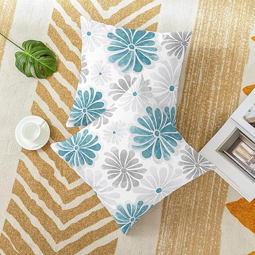 Miniatura 4 de CaliTime Juego de 2 fundas de almohada decorativas de vellón de dos tonos con flores florecientes para sofá, cama, decoración de casa rural, 16 x 16