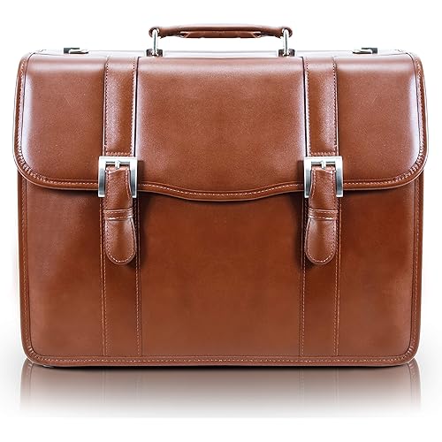McKlein, V Series, FLOURNOY, Top Grain Cowhide Leather, 15" Leather Double Compartment Laptop Briefcase, Brown (85954)