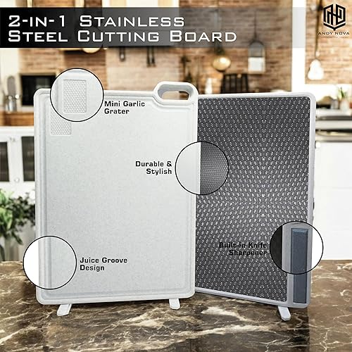 Miniatura 2 de Tabla de cortar de acero inoxidable duradera, tablas de cortar de titanio fáciles de limpiar para cocina, acero inoxidable apto para alimentos,