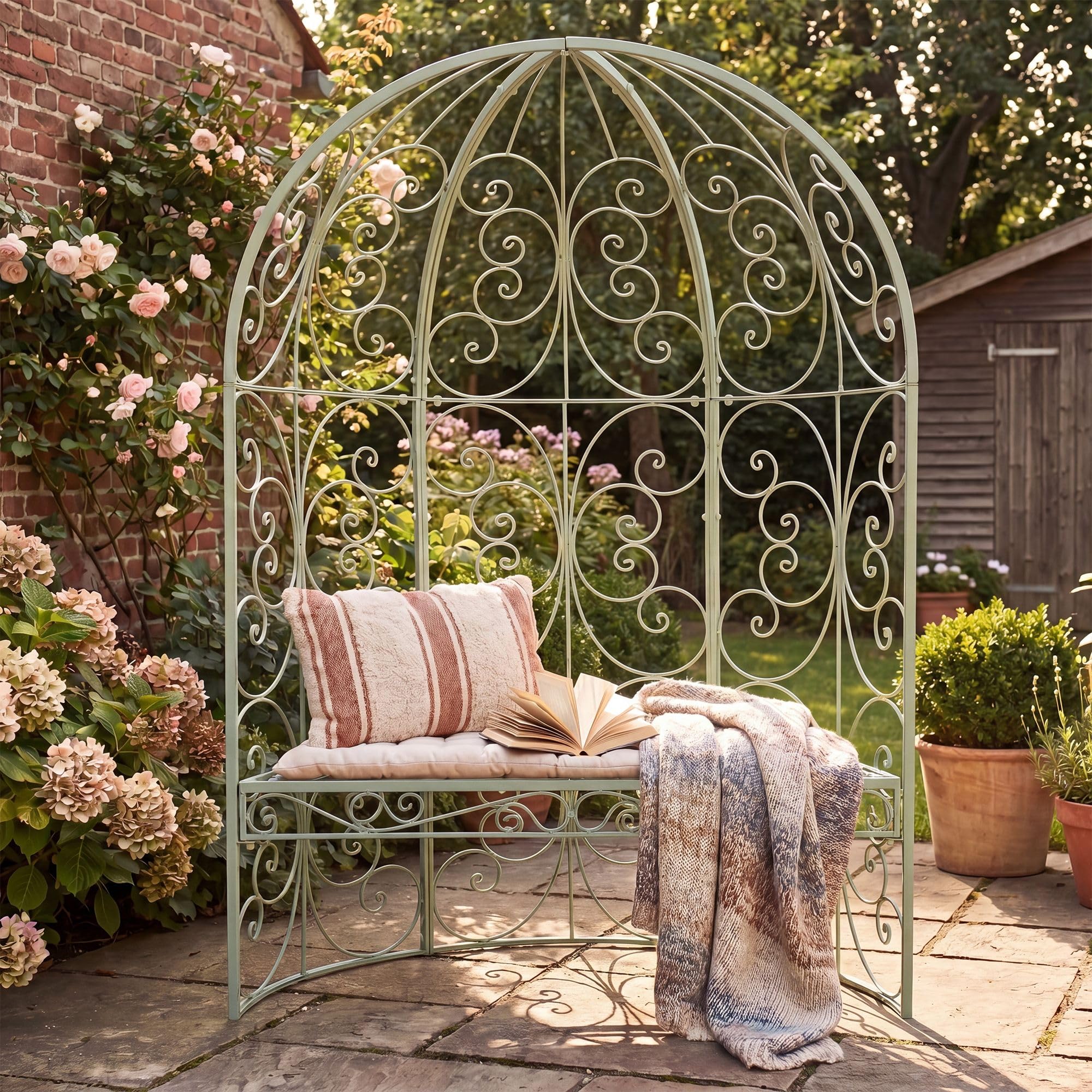 Pergola Semiluna Ferro CLP Gazebo Padiglione Giardino con Panca Antico Verde 200 kg