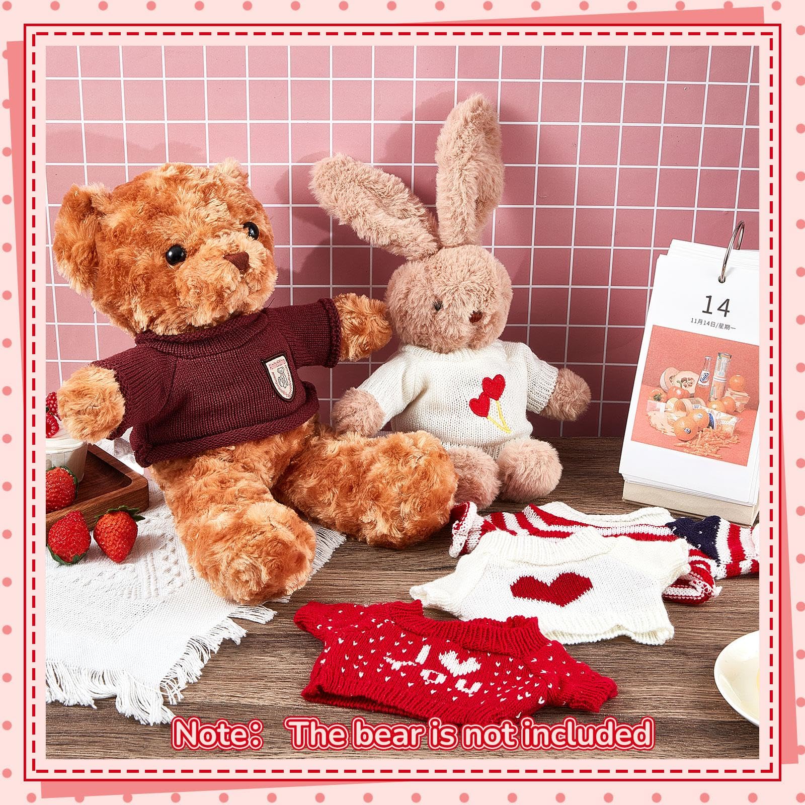 Junkin 5 Pcs Bear Clothes for Toy Bears,White,Red,Heart