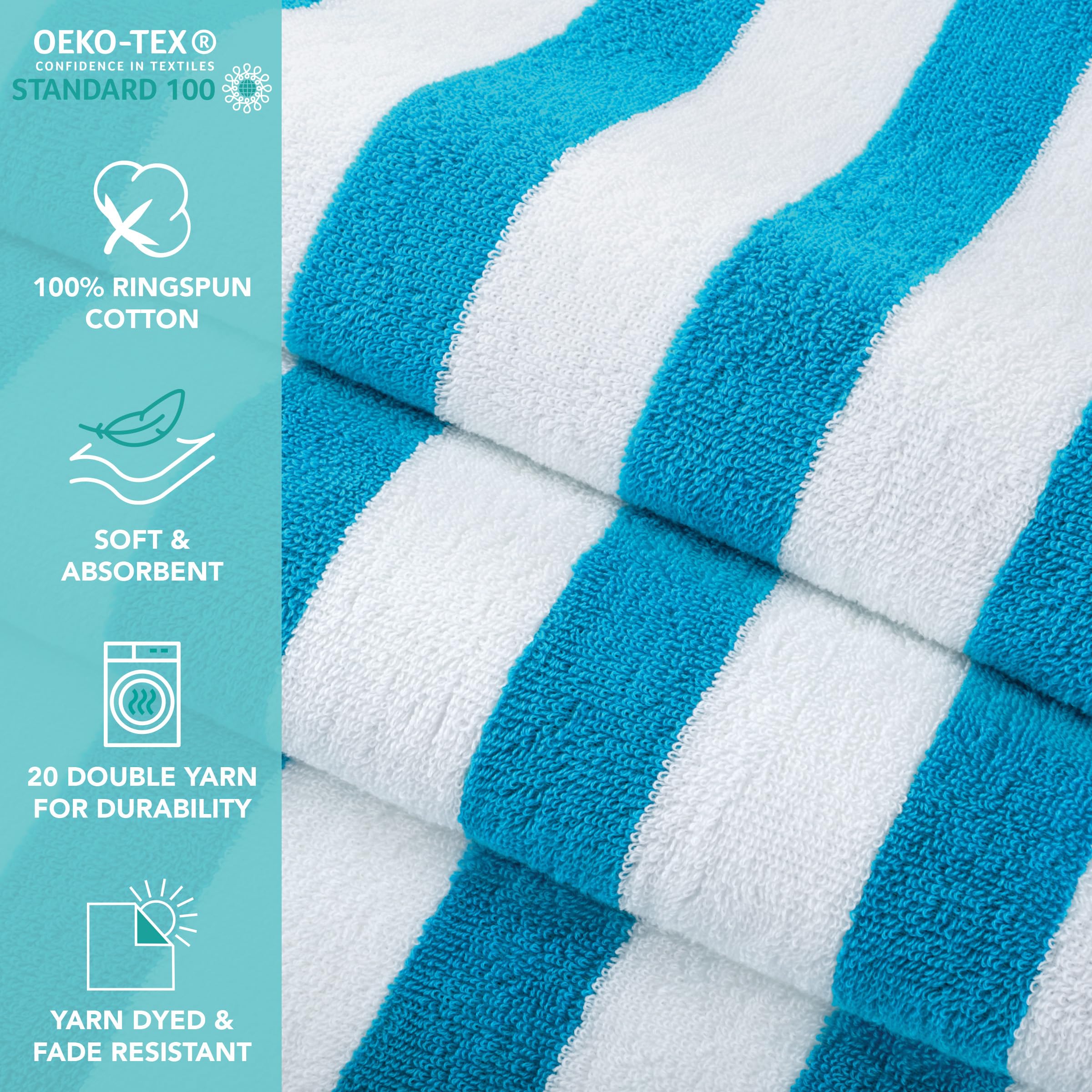 Arkwright Cali Cabana Stripe Beach Towel - Bulk Case of 32 - Soft 100% Cotton Lightweight Quick Dry Terry Towels Set for Pool, Swim, and Hot Tub, 30 x 60 in, Blue