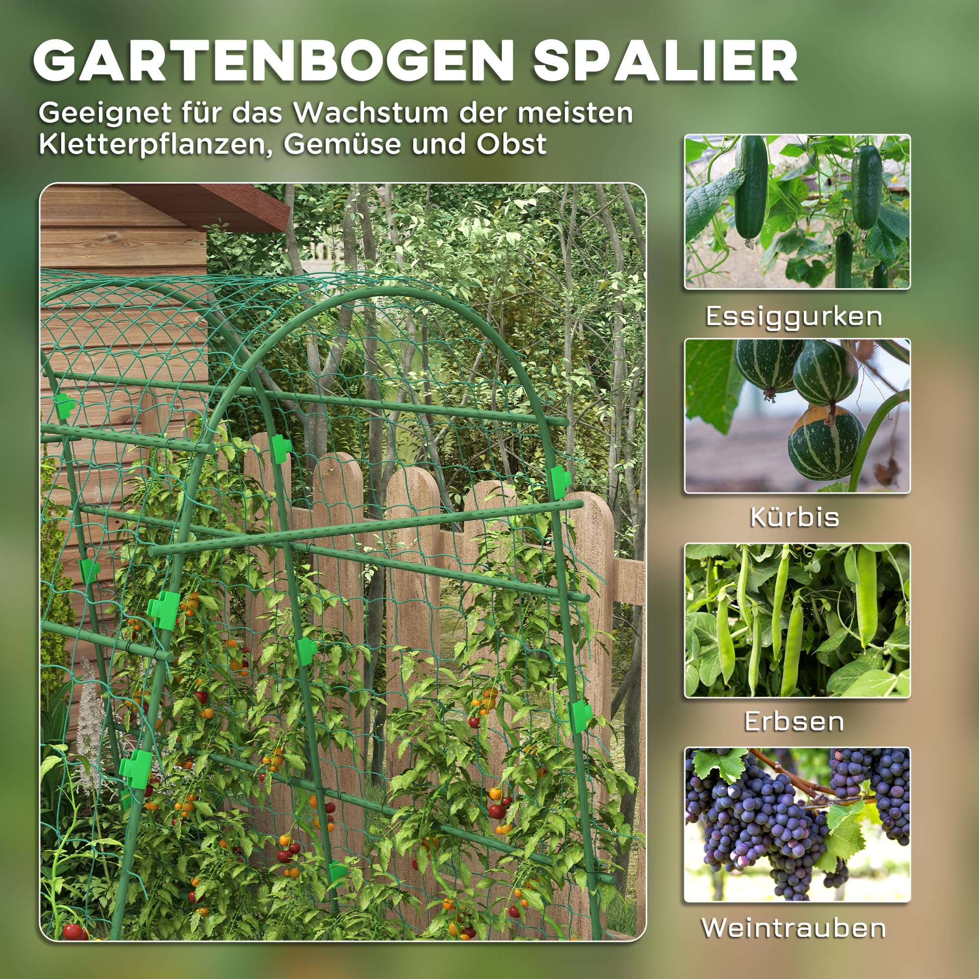 Outsunny Rankgitter Rostfrei Kletterpflanzen 144 x 167 x 206 cm Schwarz | Aus Metall, Rankhilfe, Gurken Spalier, Garten Spalier, Pflanzenspalier für Tomaten, Gemüse, Blumen