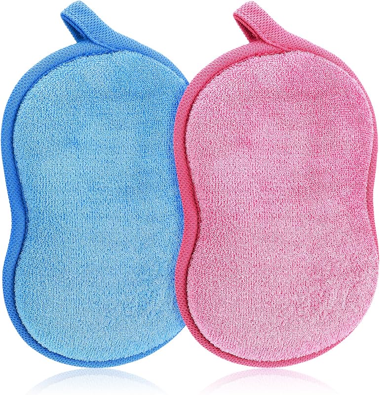 Aiyorse Esponjas de Banho em Poliéster Azul e Rosa, Pacote com 2
