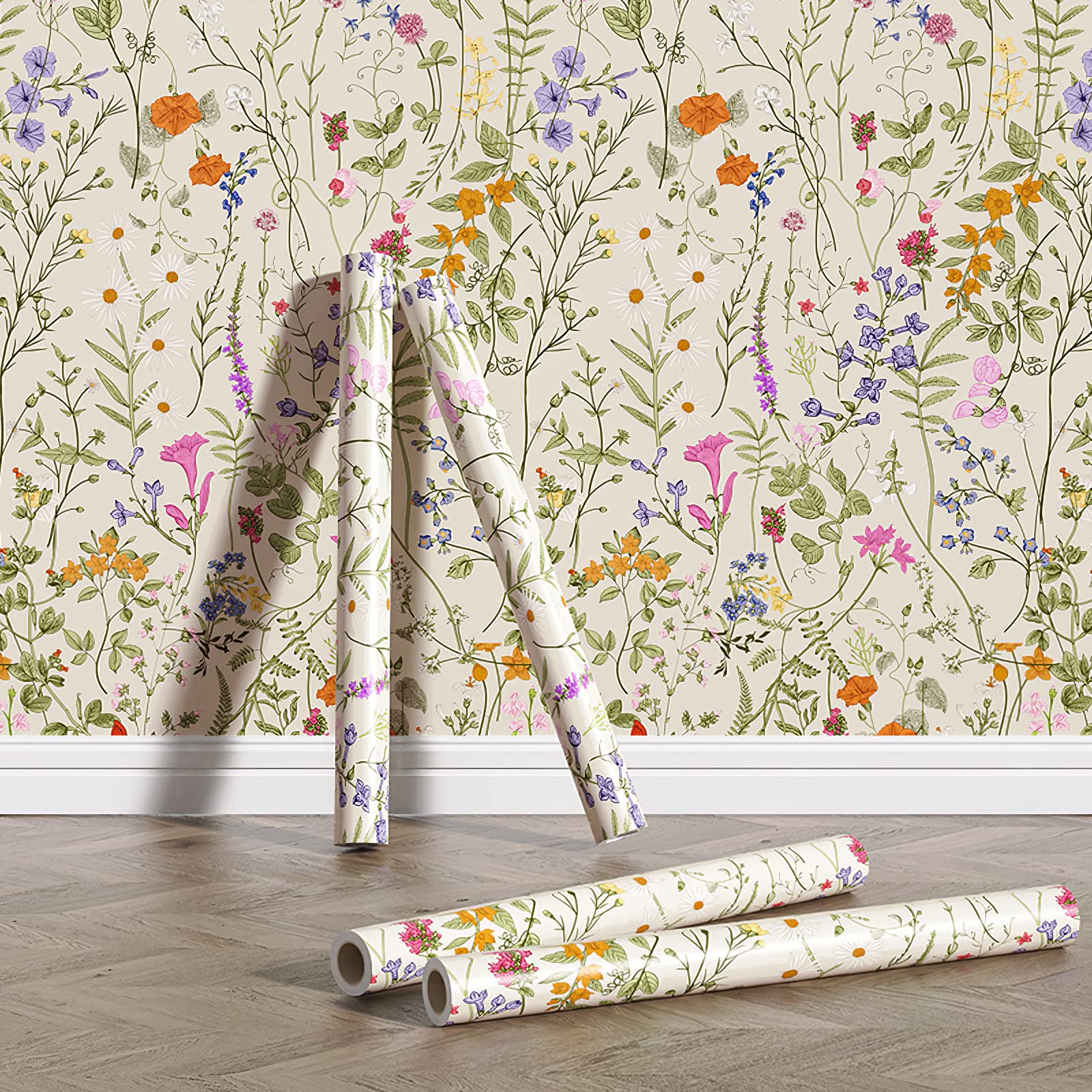 Auspicium Floral Peel and Stick Wallpaper Blooming Flowers Self Adhesive Removable Wallpaper Wall Stickers for Home Bedroom Cabinets Thicken 17.3" x 236"