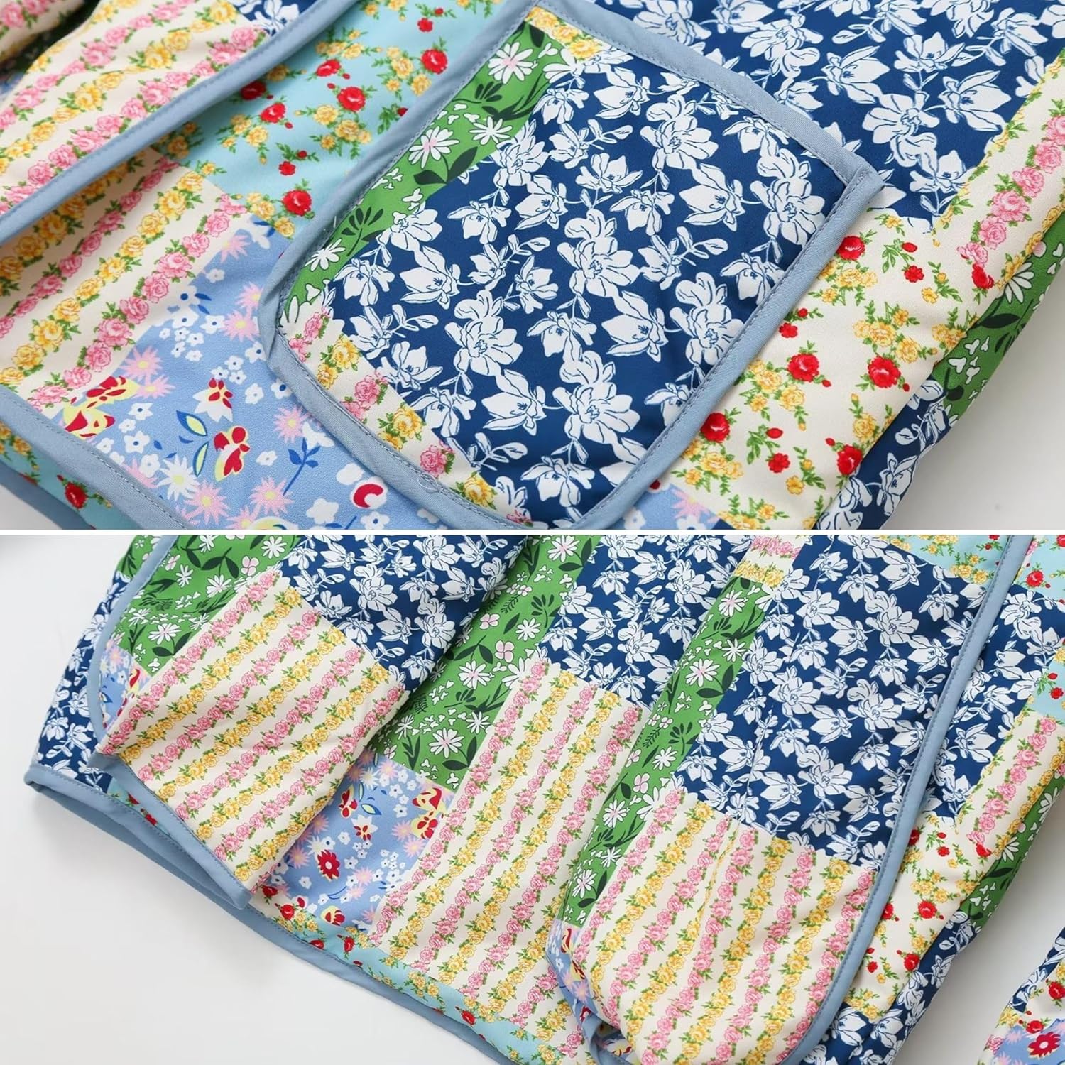 Womens Cropped Quilted Lightweight Jackets Floral Printed Open Front Puffer Coat Cardigan - Image 7