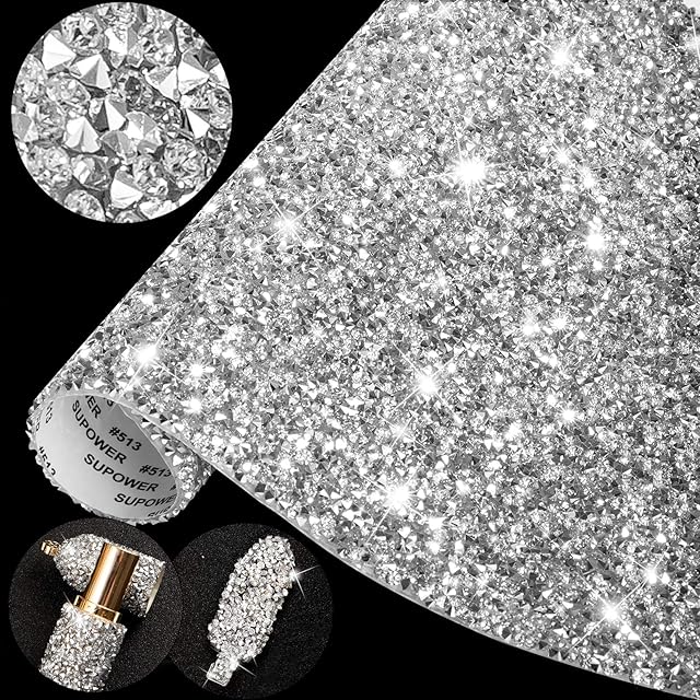 Whaline 12000Pcs Bling Crystal Rhinestones Sticker Sheet Self Adhesive Glitter Rhinestones Crystal Gem Stickers DIY Car Decoration Stickers for Phone Gift Crafts, Silver White, 9.45 x 7.87 Inch