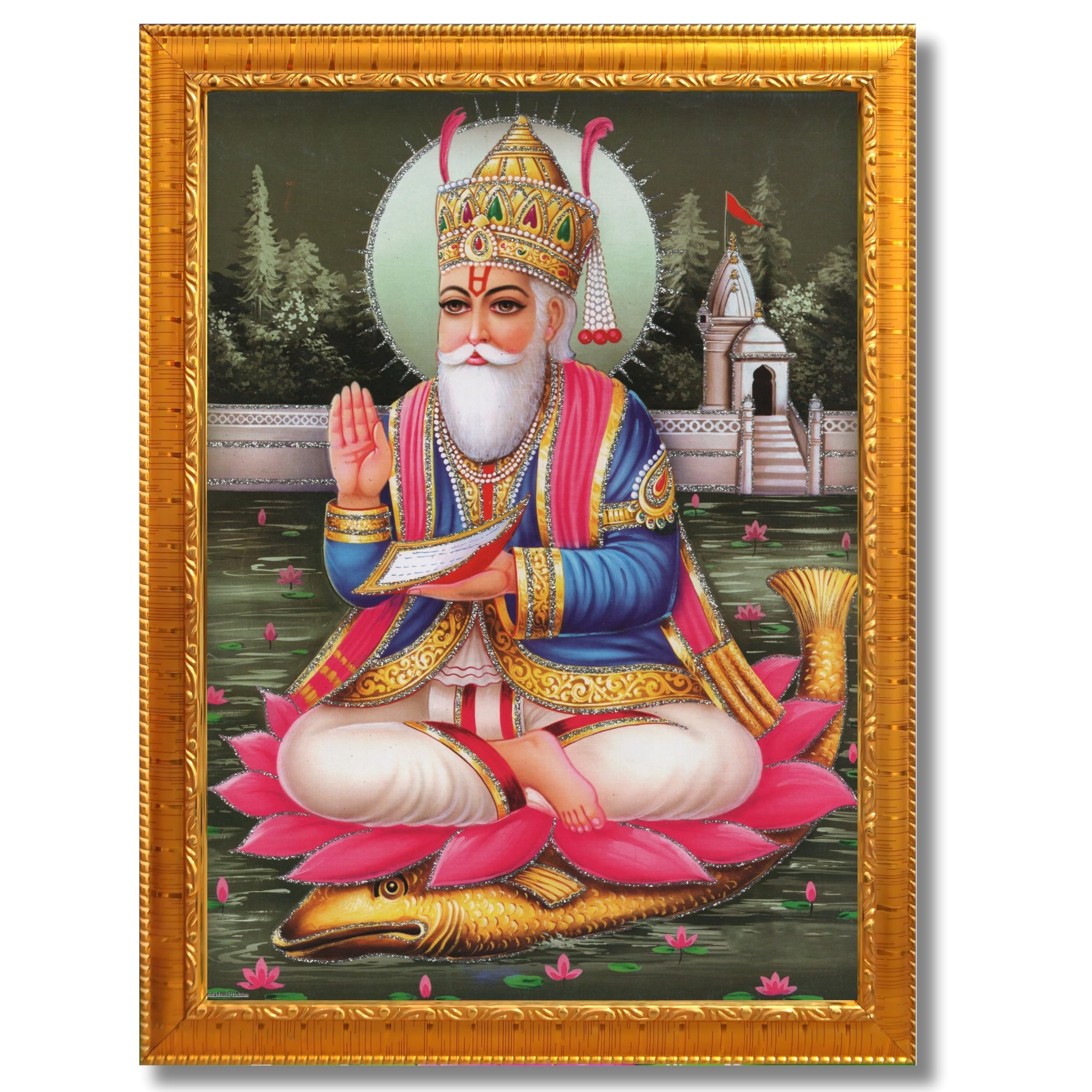 CRAFT QUEST Jhulelal Bhagwan Wall Painting Framed Home Decor (Wood, Matte, Gold, Small Size, 6 x 8 Inch)-image-41