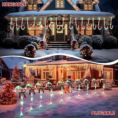 Miniatura 6 de Hiboom Luces de bastón de caramelo de Navidad, 10 unidades de luces de marcadores de camino de 21 pulgadas con estacas, camino de entrada de Navidad