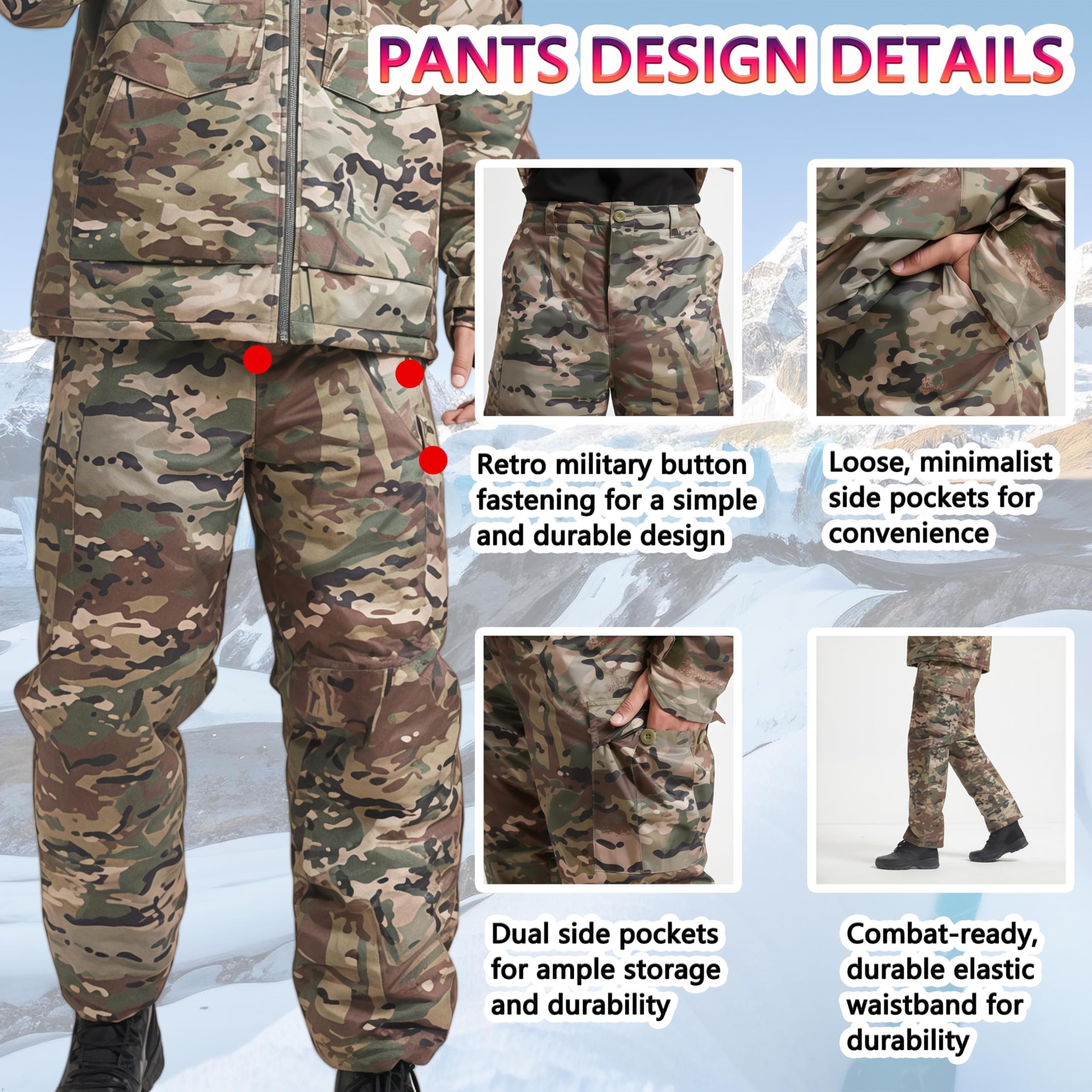 Conjunto de traje de caza impermeable para hombre, chaqueta y pantalones gruesos para entrenamiento de invierno al aire libre