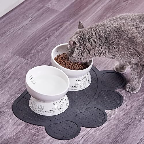 Miniatura 2 de Cuenco elevado para comida para gatos con alfombrilla de silicona, verde, cerámica, 5.9 pulgadas de ancho, 1.2 pulgadas de profundidad