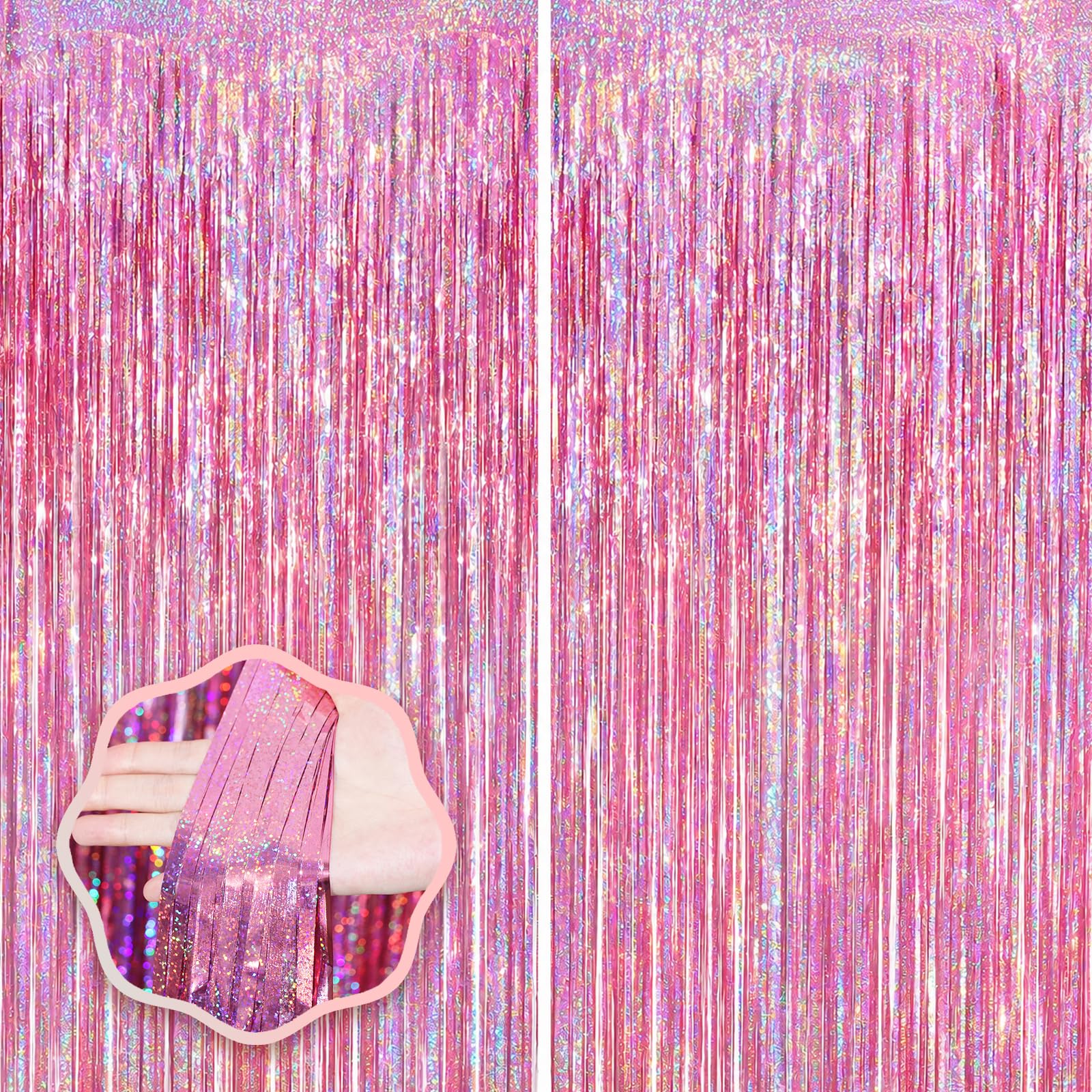 Pink Foil Fringe Backdrop - 3.3x6.6ft -1
