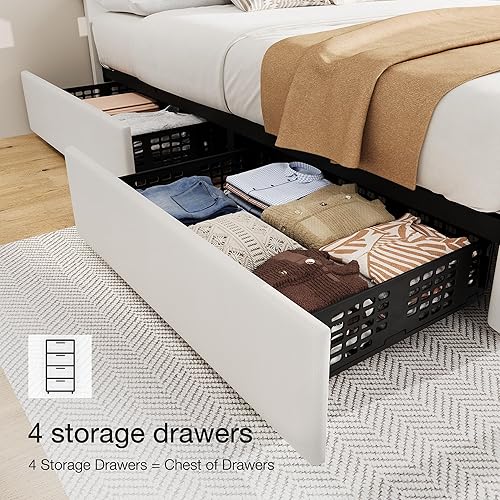 Miniatura 4 de GarveeHome Base de cama tamaño Queen con 4 cajones de almacenamiento y cabecera ajustable, plataforma tapizada de piel sintética, botones cosidos de