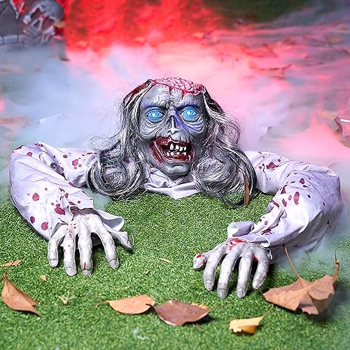 Miniatura 9 de JOYIN Decoración de Halloween Zombie Groundbreaker exterior, decoración de zombis de Halloween al aire libre con ojos iluminados y sonido