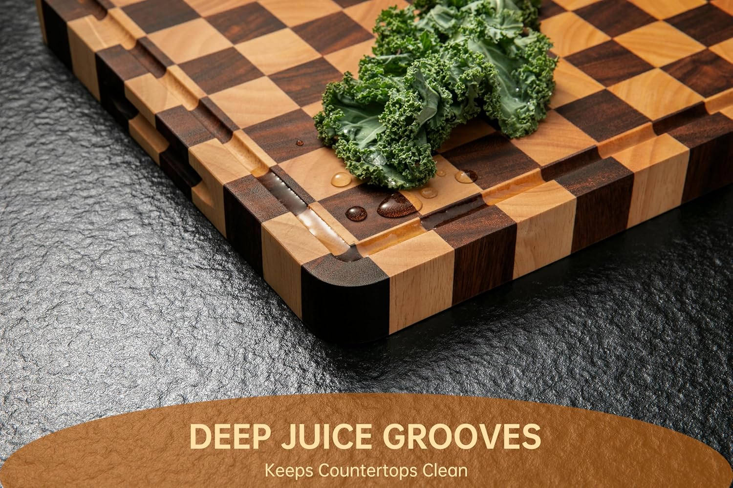 THETCHRY Cutting Boards for Kitchen, Checkered Cutting Board Thickened, Walnut & Rubber Wood Chopping Board with Juice Groove & Handle, Double-sided Butcher Block with Gift Box, 16.5" x 11.6" x 1.2"