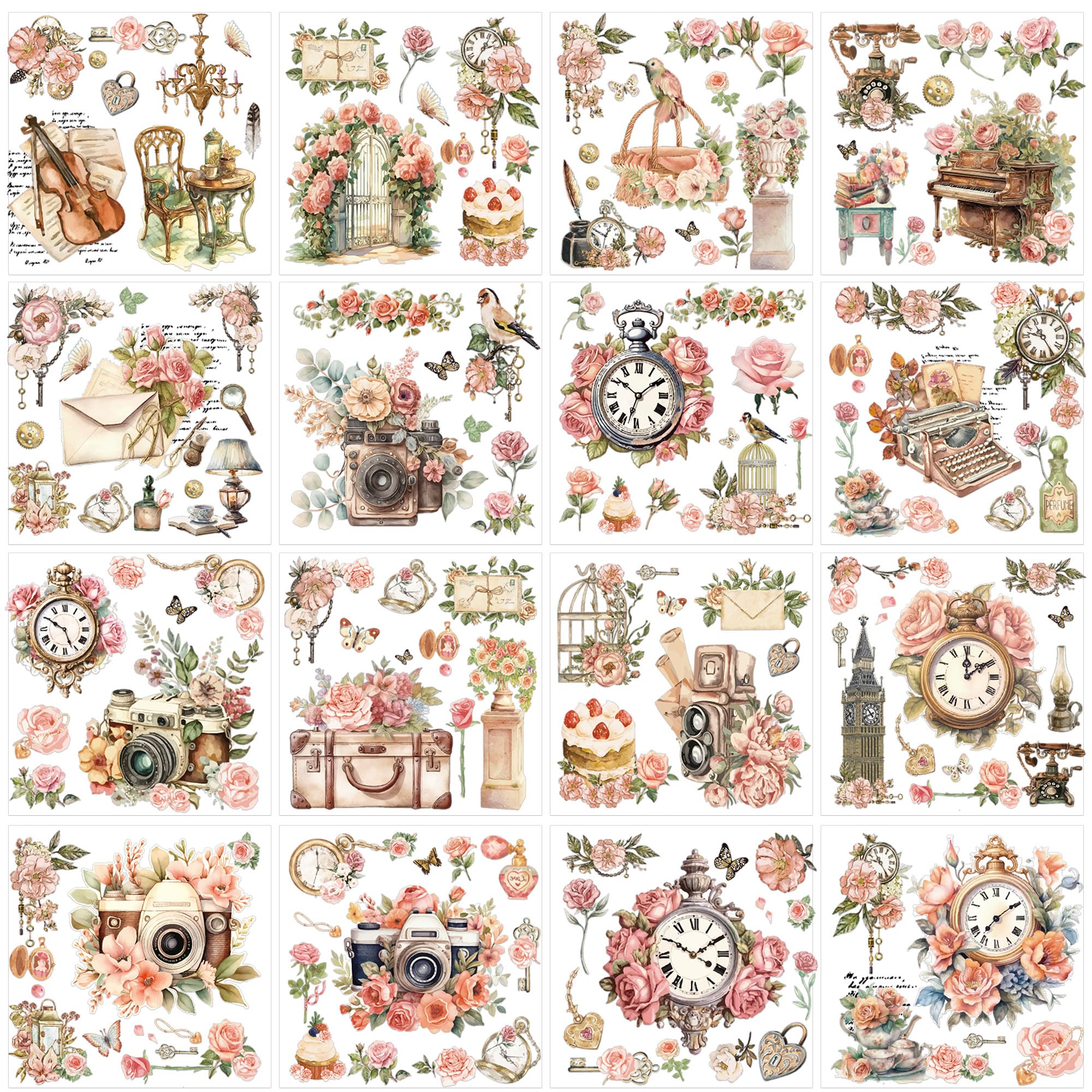 16Pcs Pink Rose Vintage UV DTF Rub On Transfers Furniture Crafts Decor