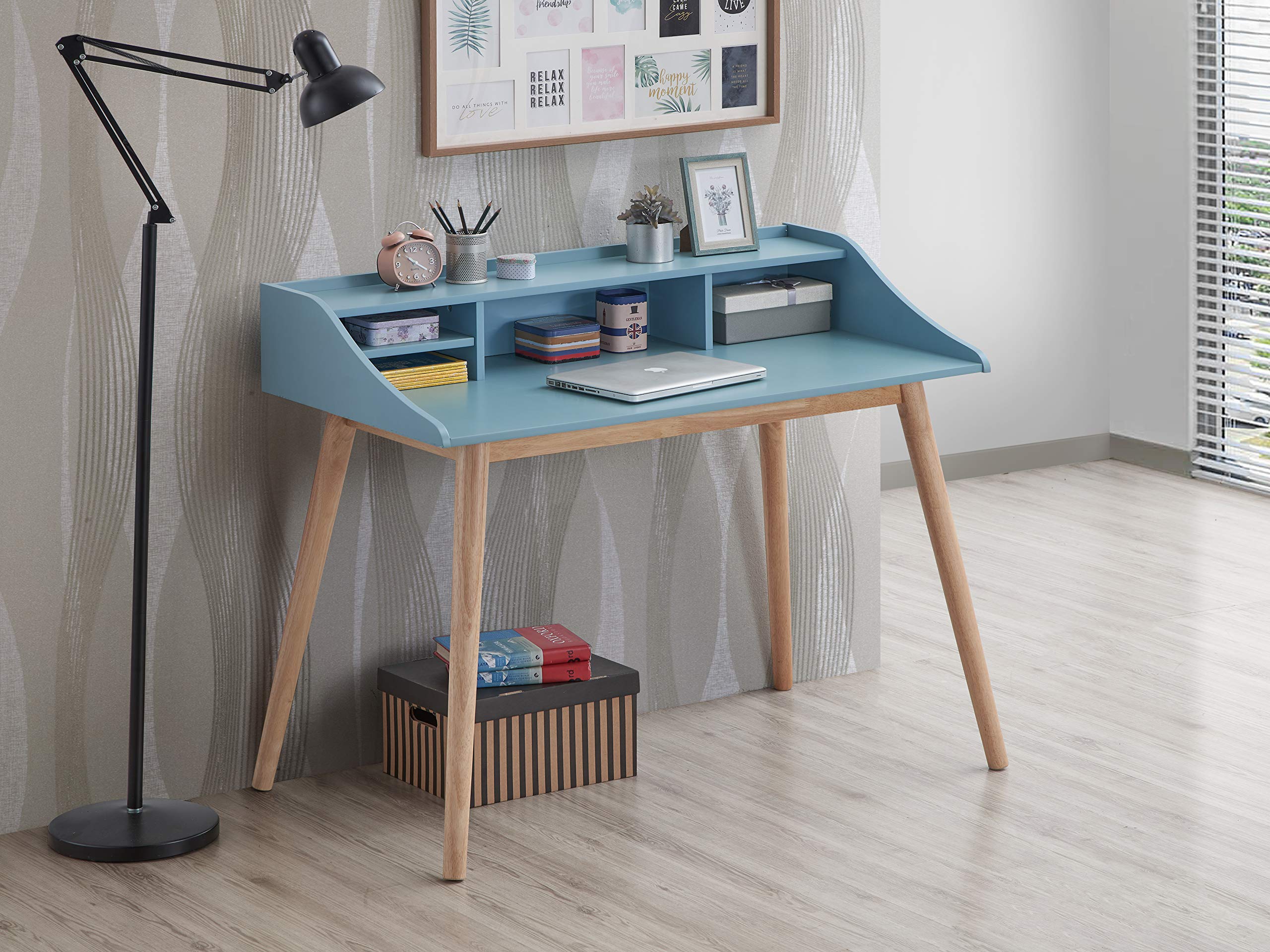 Roundhill FurnitureRoskilde Storage Wood Office Desk, Blue