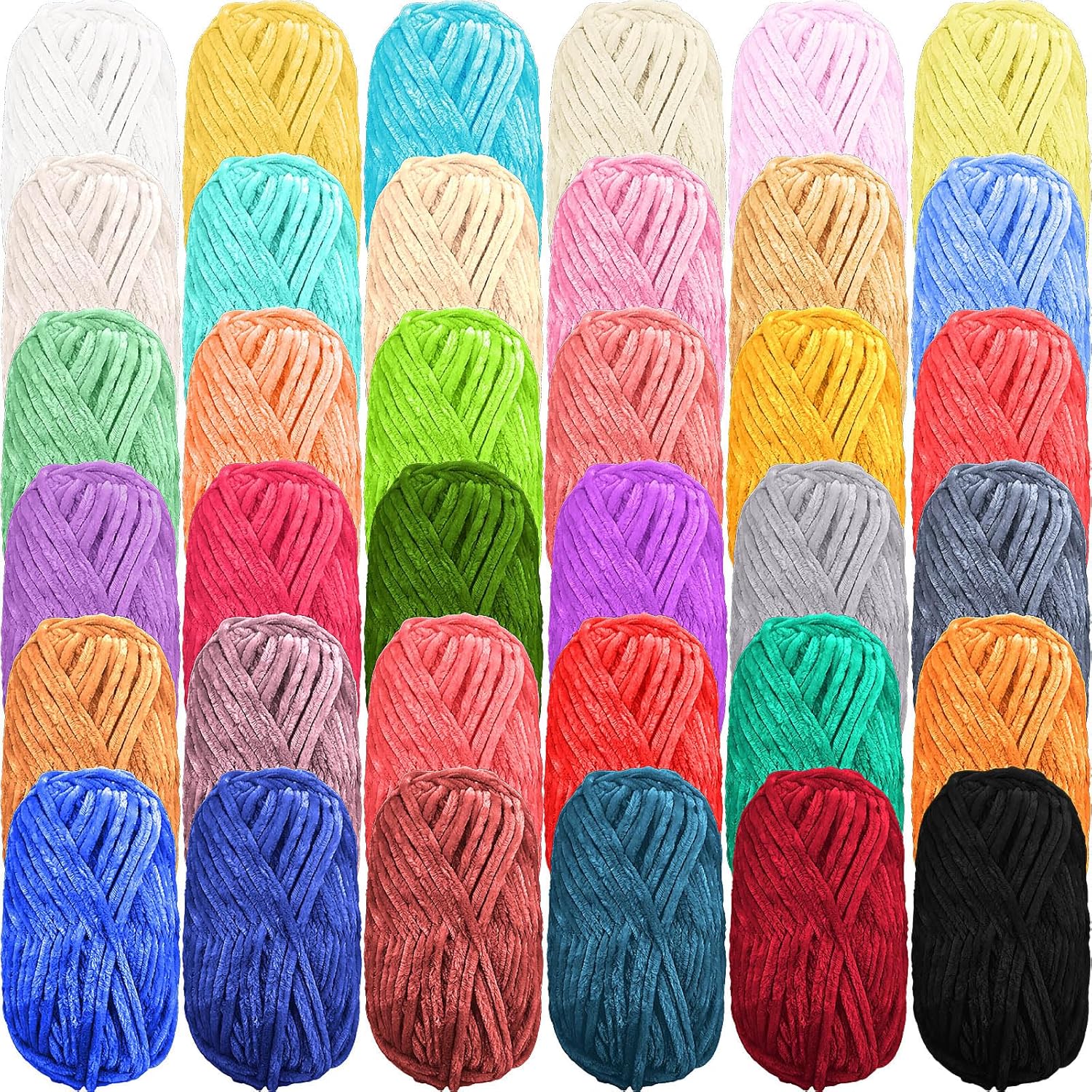 Timgle 36 Pack Chenille Yarn Bulk 6 mm 3150 Yards Chunky Chenille Yarn 100g Soft Velvet Blanket for Crocheting Hand Knitting Weaving DIY Craft