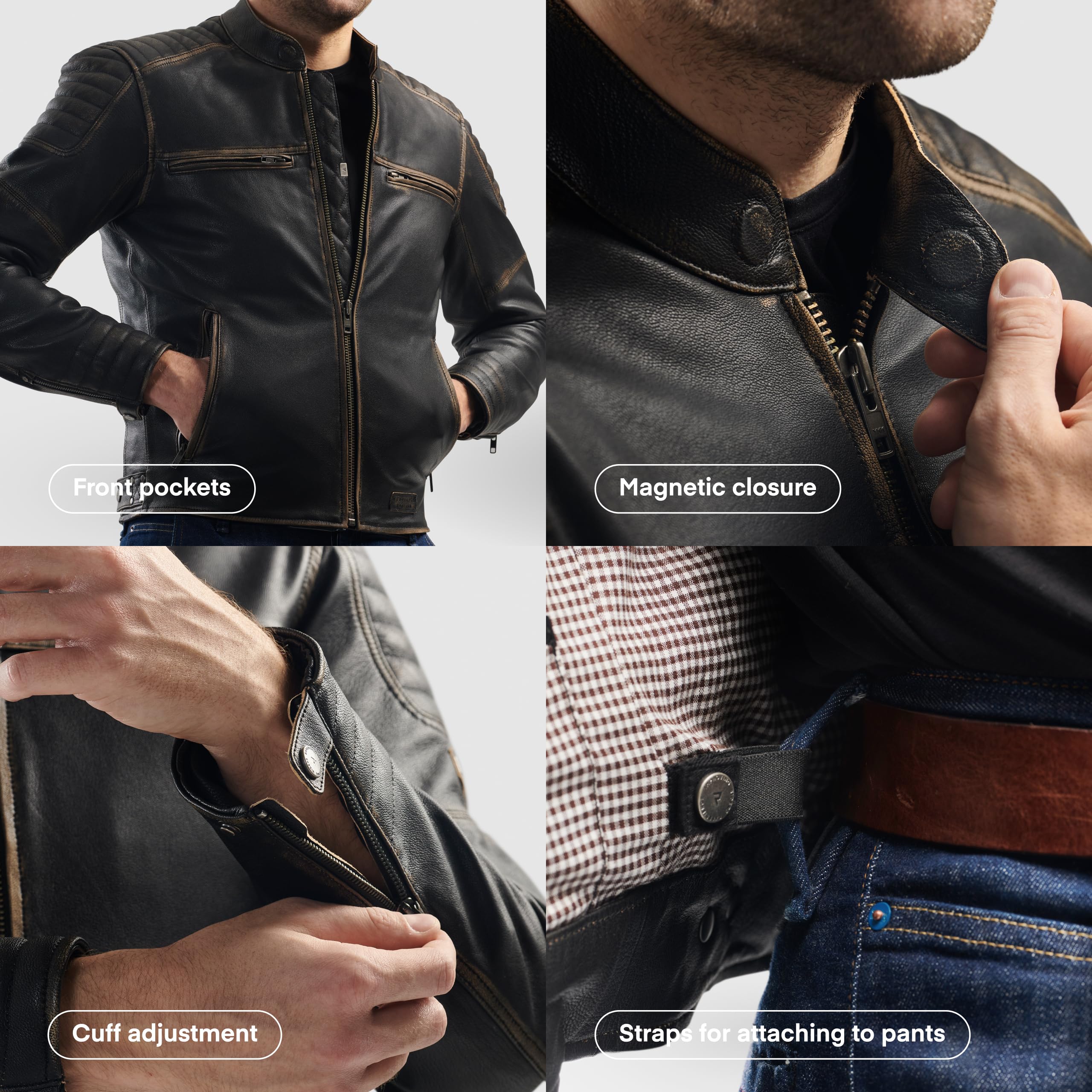 REBELHORN Hunter II Giacca da Moto Uomo | Pelle | Protezioni di Gomiti, Spalle e Schiena Livello 2 | 2 Canali di Ventilazione | Taglie fino a 7XL
