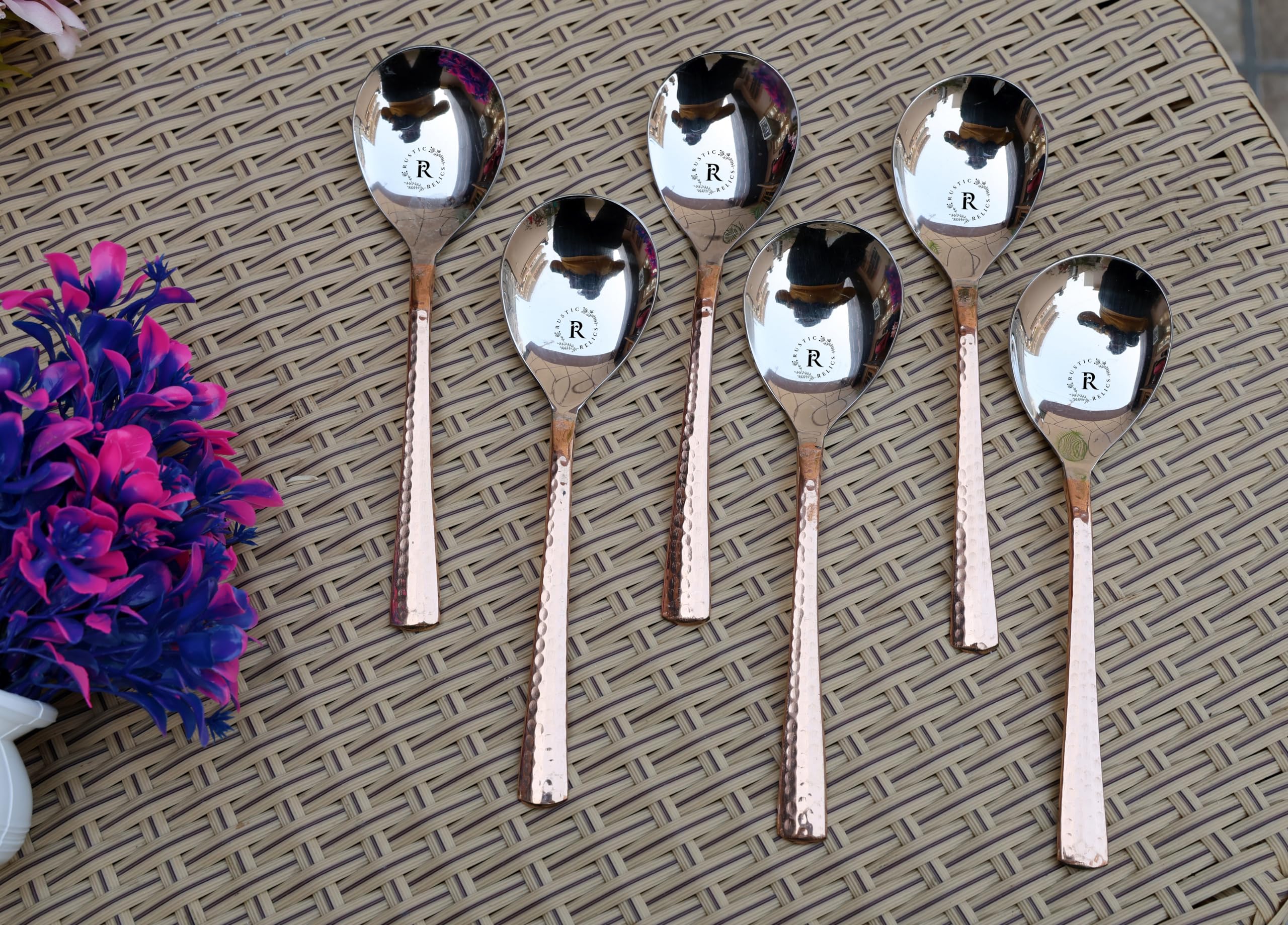 Rustic Relics Copper Made Serving Spoon Set - Pack of 6 | Metal