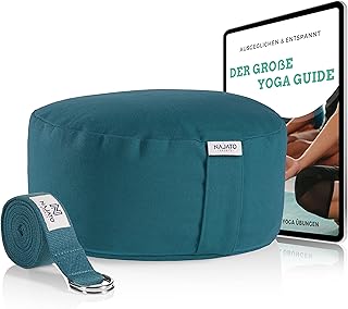 Sports Meditationskissen – Mit Yogagurt & E-Book (PDF Datei) – Yogakissen mit Buchweizenschalen-Füllung – Rundes Yoga Kissen mit waschbarem Bezug aus Baumwolle