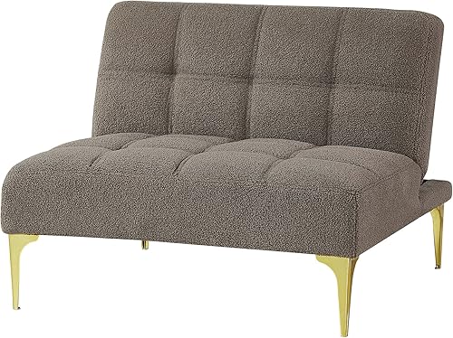 Miniatura 8 de Polibi Sofá moderno con almohada abatible, sofá cama plegable convertible con respaldo ajustable y patas doradas, sofá individual, tela de peluche,