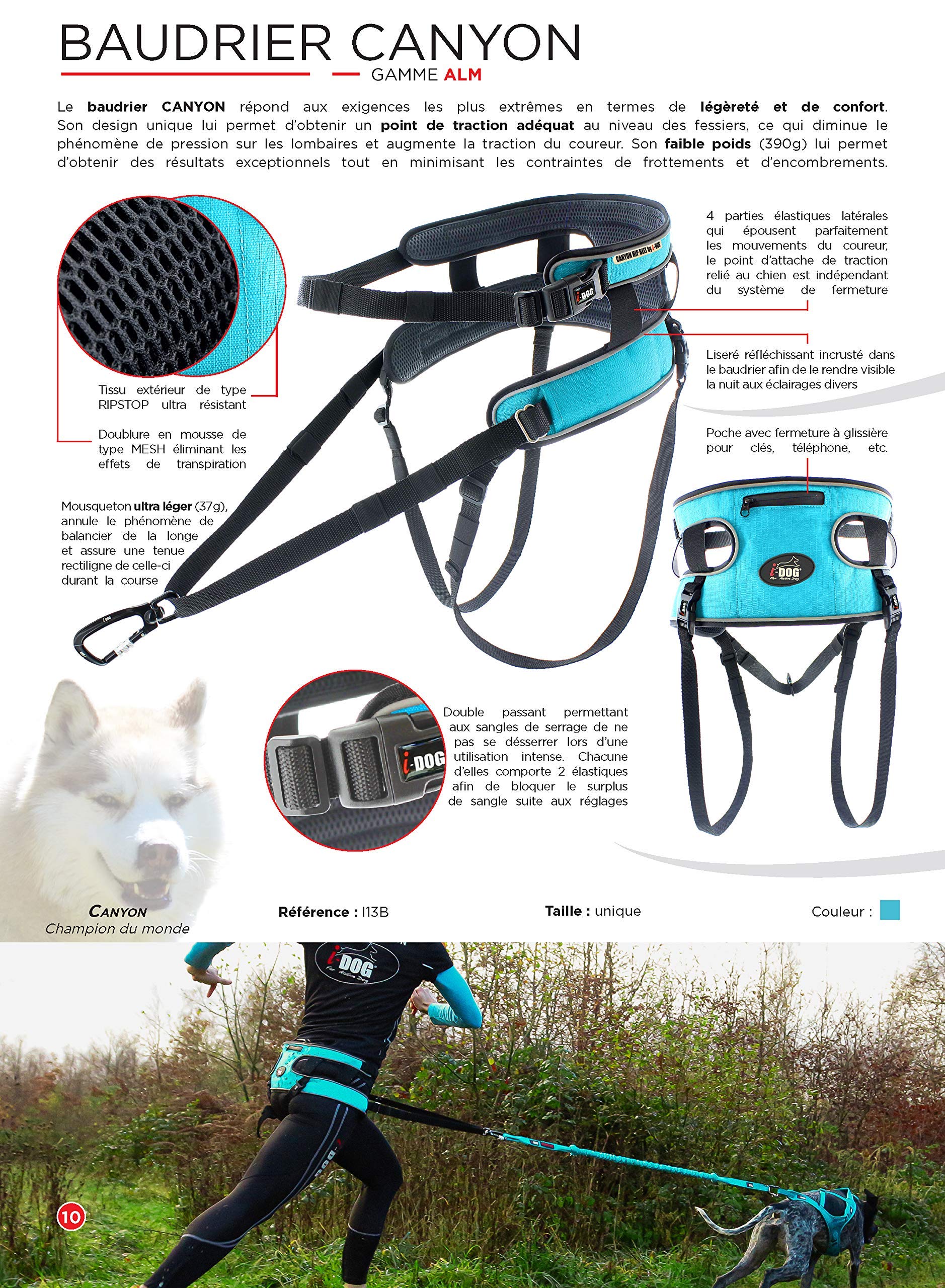Baudrier Canyon Gamme ALM Bleu cani Cross, cani Rando, cani Jogging, cani Trail I-dog est Une Marque Française.