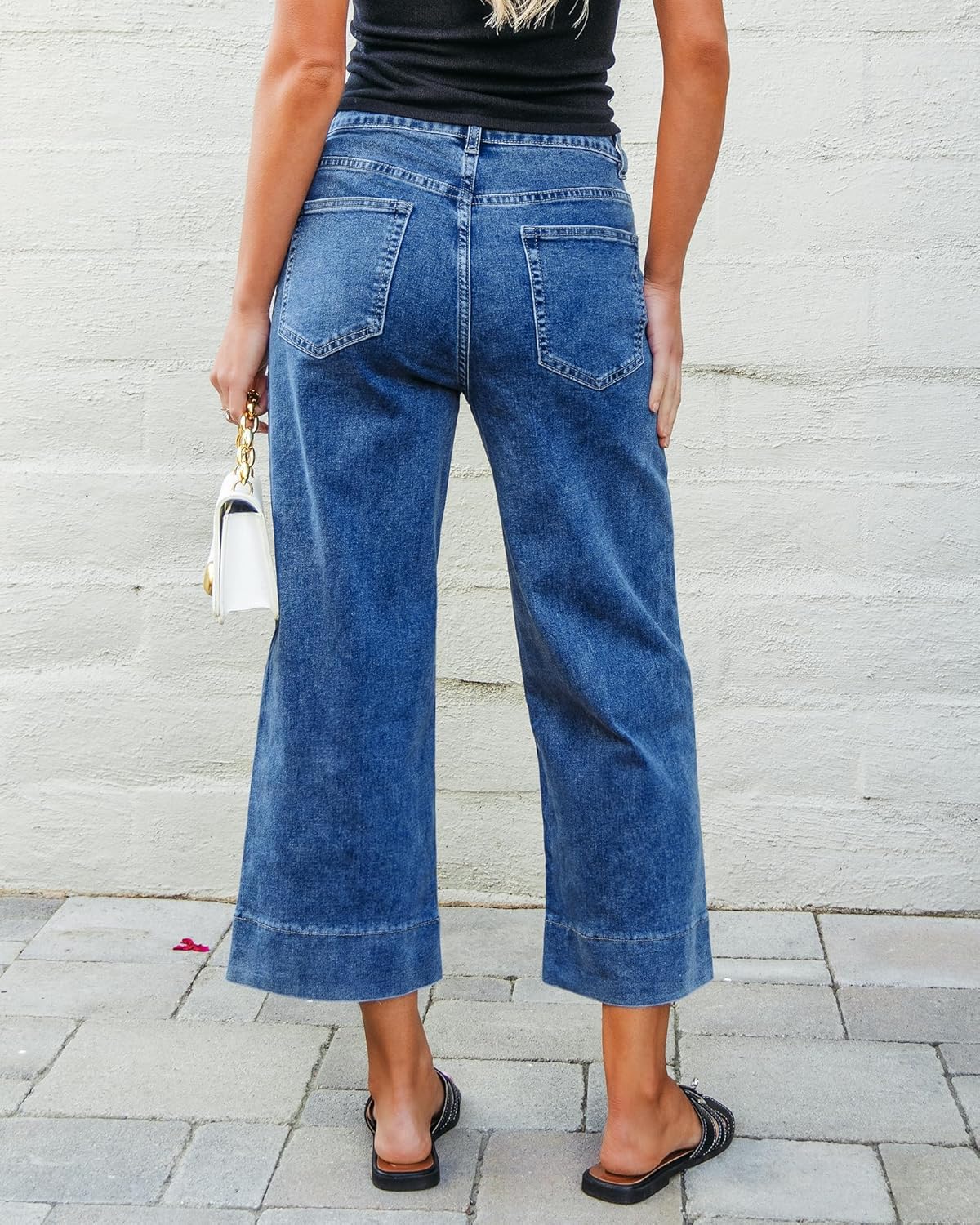 GRAPENT Capri Jeans for Women High Waisted Wide Leg Trendy Strechy Loose Straight Cropped Denim Jeans Pants with Pockets - Image 2