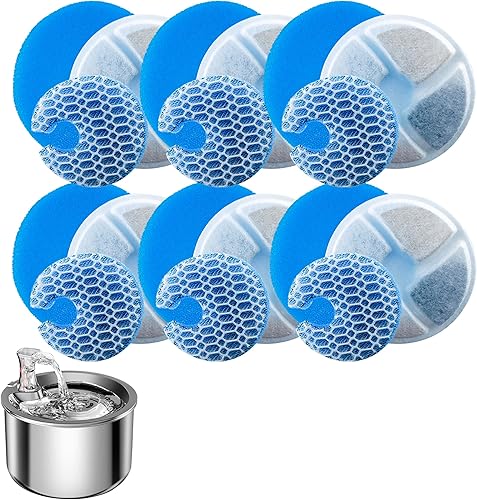Miniatura 1 de Homtyler Filtros de fuente de agua para gatos de acero inoxidable, paquete de 6 filtros de repuesto para fuente de gato, 3 sistemas de filtración