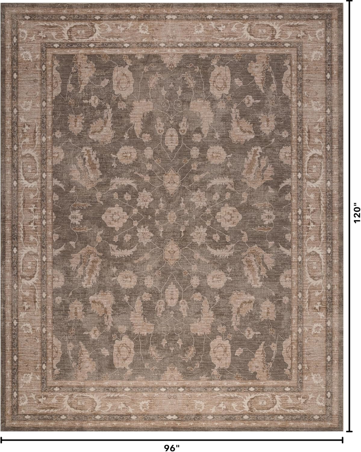 Kuden 8x10 Large Area Rug, Machine Washable Area Rug with Non-Slip Backing, Vintage Style, Soft, Easy Clean, Low Pile Rug for Living Room, Bedroom, Dining Room