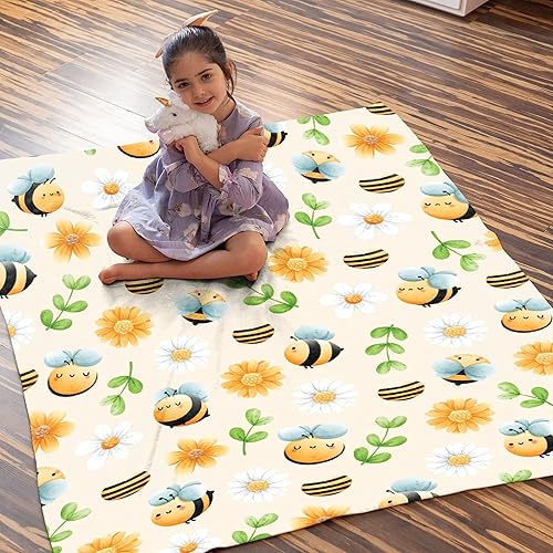 Miniatura 3 de Manta de abeja floral, regalo para los amantes de las niñas, manta de franela súper suave para sofá cama, edredones de cama cálidos y acogedores de