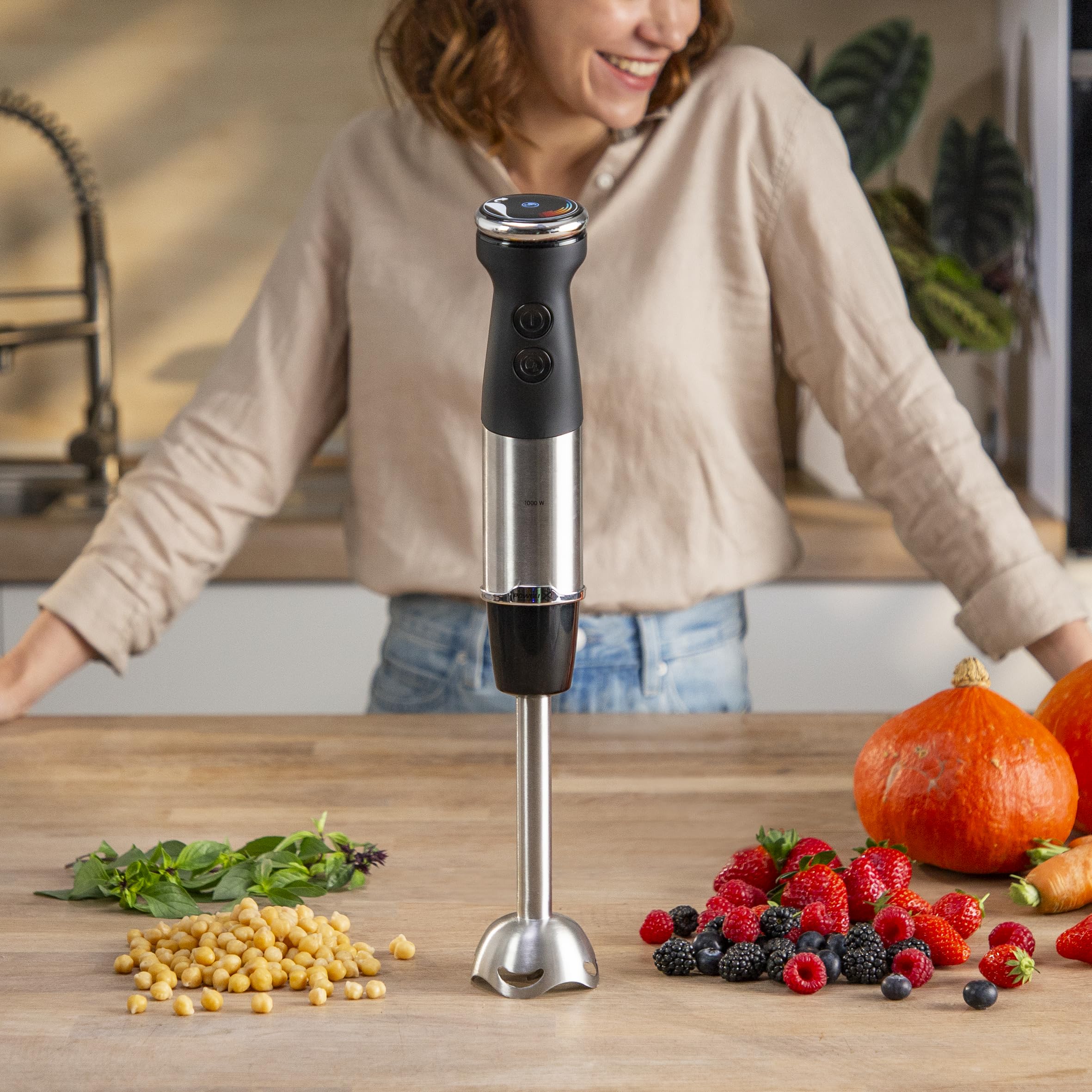 Tefal HB672830 Quickchef+ 2w1 blender ręczny i rozdrabniacz, 1000 W, płynna regulacja prędkości, przycisk Turbo, ochrona przed rozpryskiwaniem, technologia ostrzy Powelix, stal nierdzewna, czarny
