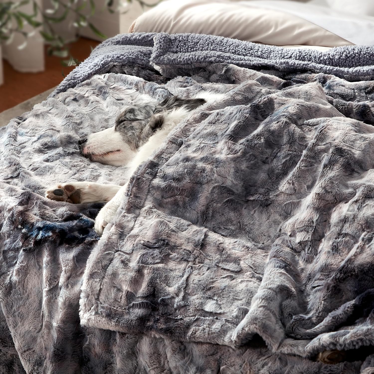 Waterproof Dog Blanket for Large Dogs, Washable Pet Blankets | Couch Furniture Protection with Soft Plush Reversible Design, Cozy Cat Throw for Calming Kitten Doggy, Tie-dye Grey, 50x60"
