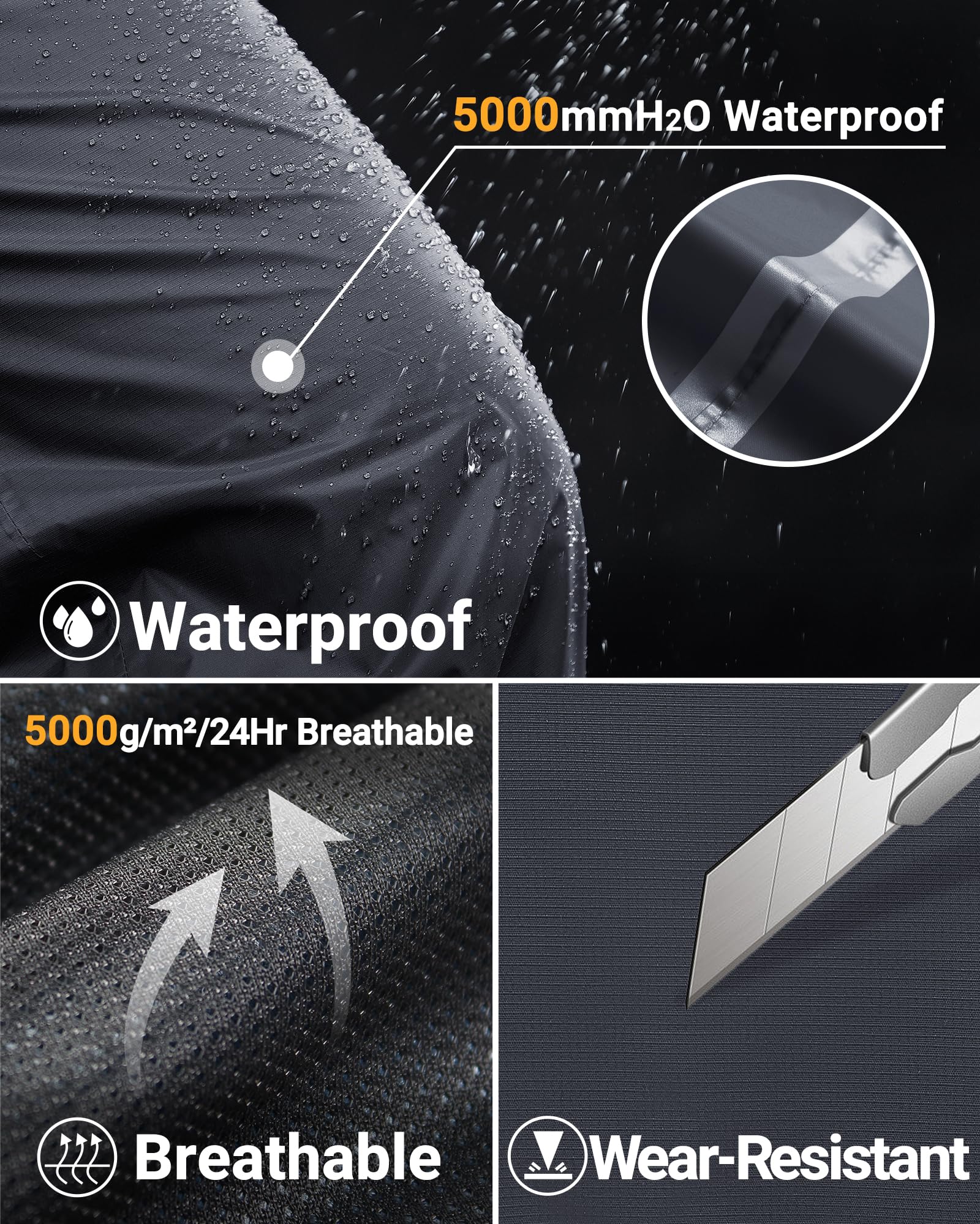 33,000ft Pantalones de lluvia para hombre, impermeables, con cremallera completa, transpirables, de 2 capas, para bicicleta, resistentes al viento, pantalones funcionales con bolsillos