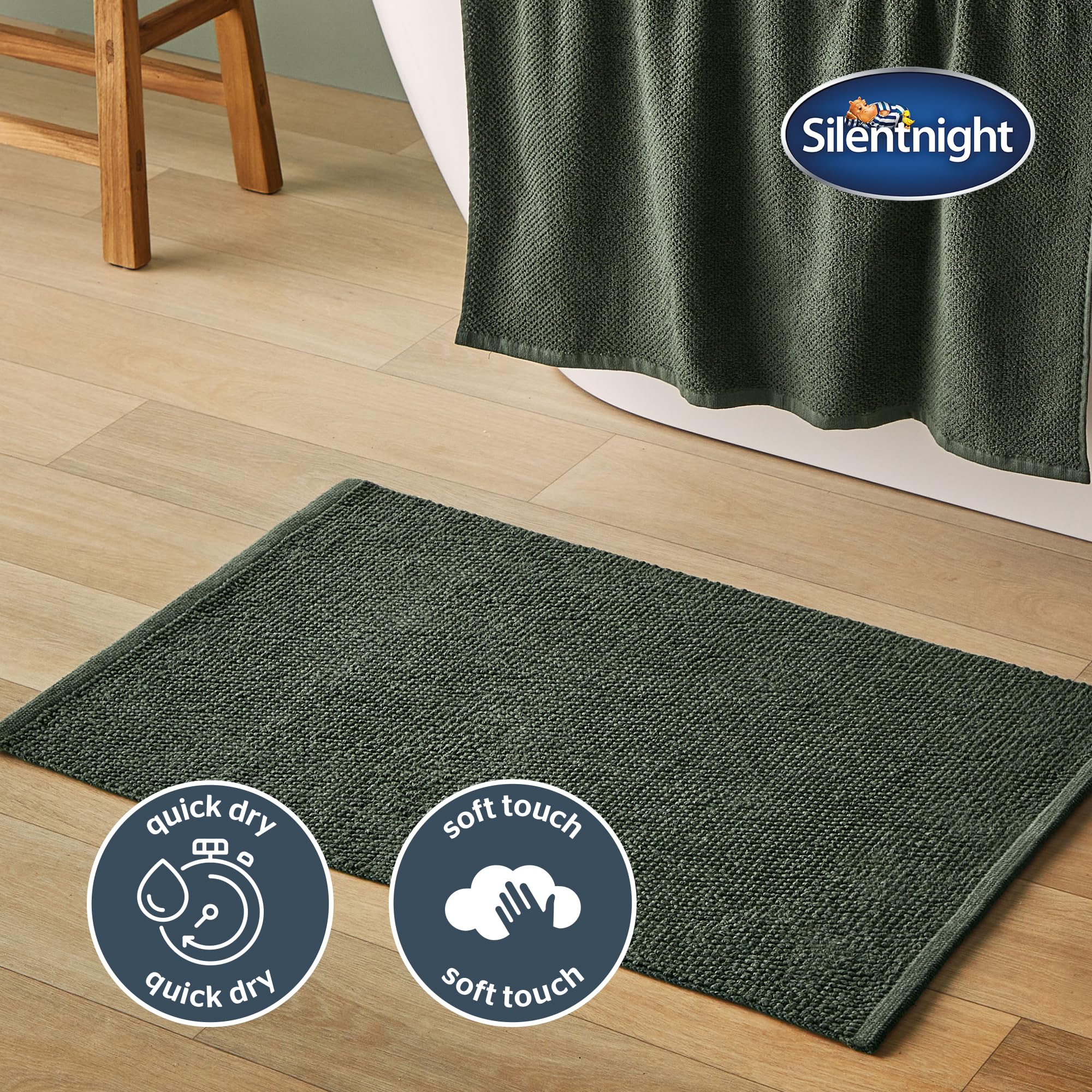 Silentnight Textured Knot Bathmat Green, Super Soft & Quick Drying 100% Cotton BCI, Handcrafted Fully Knotted Loop Bathmat - Image 2