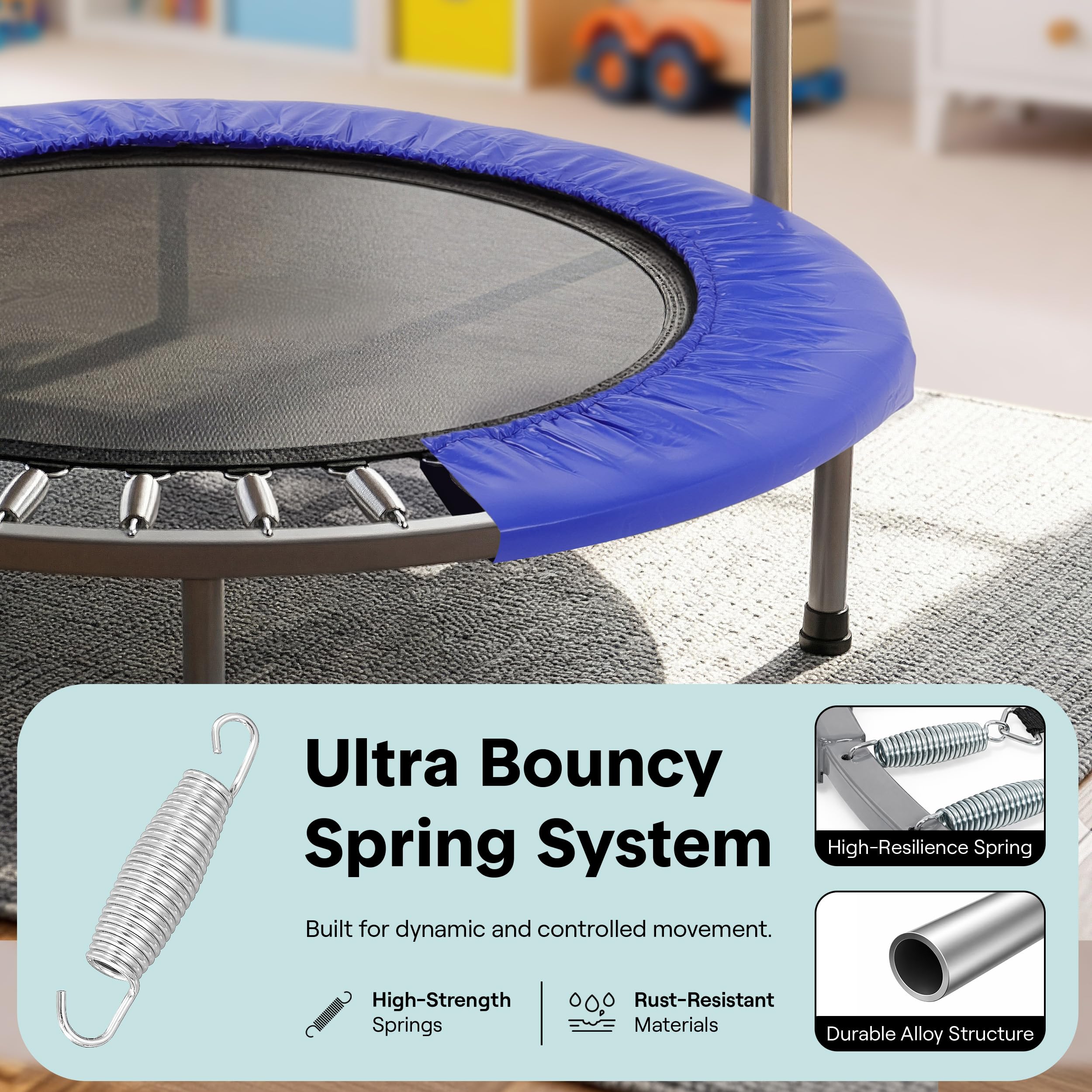 SereneLife Trampoline Pliable 91 cm – Mini Trampoline Fitness avec Rebondisseurs Silencieux, Poignée Mousse, Fitness Enfants/Adultes, Intérieur/Jardin, Charge 68 kg