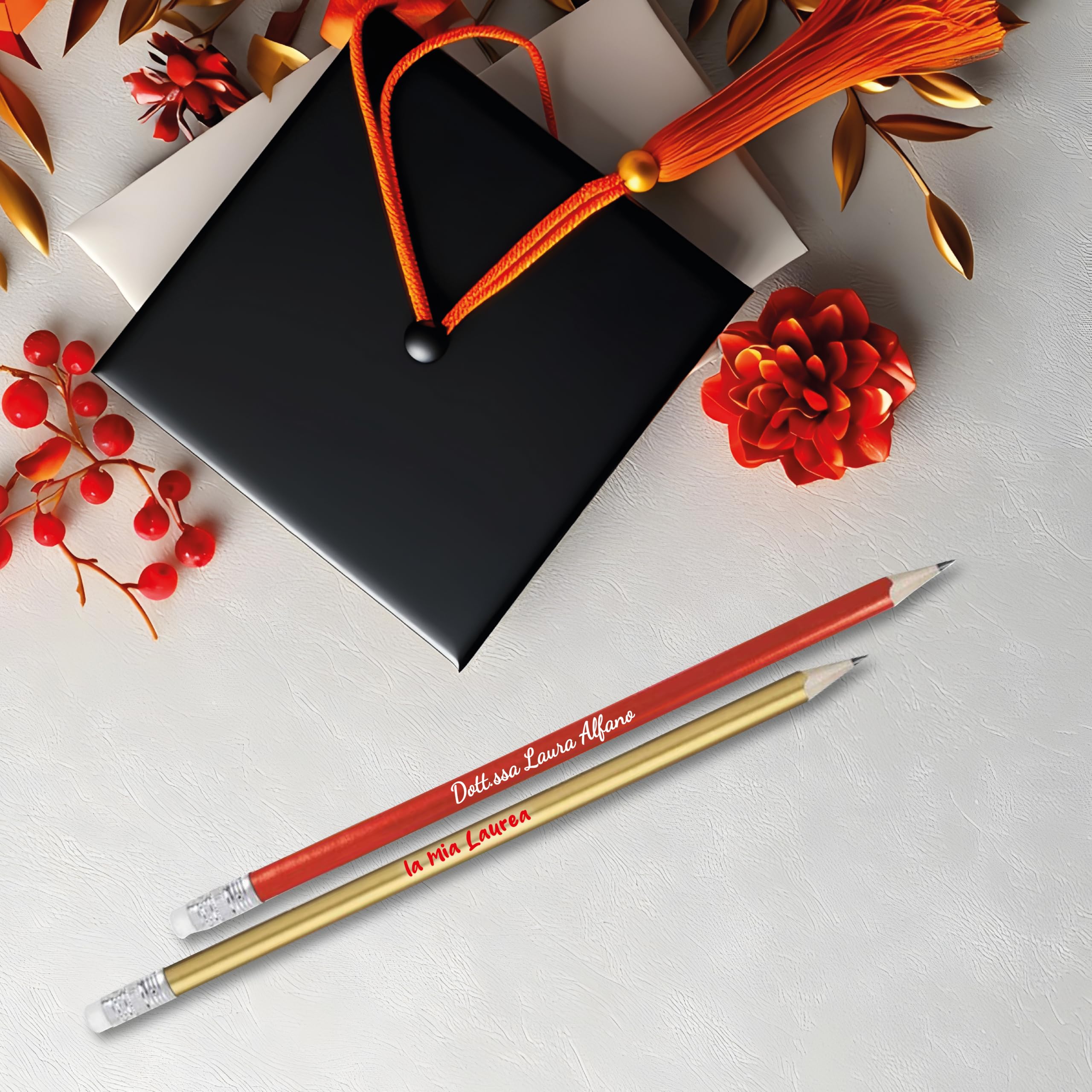 Matite Eleganti Personalizzate con Stampa Nome Logo Testo per Gadget Matrimonio Eventi Fiere Aziende Idea Regalo Laurea, Natale (30 Pezzi, Rosso)