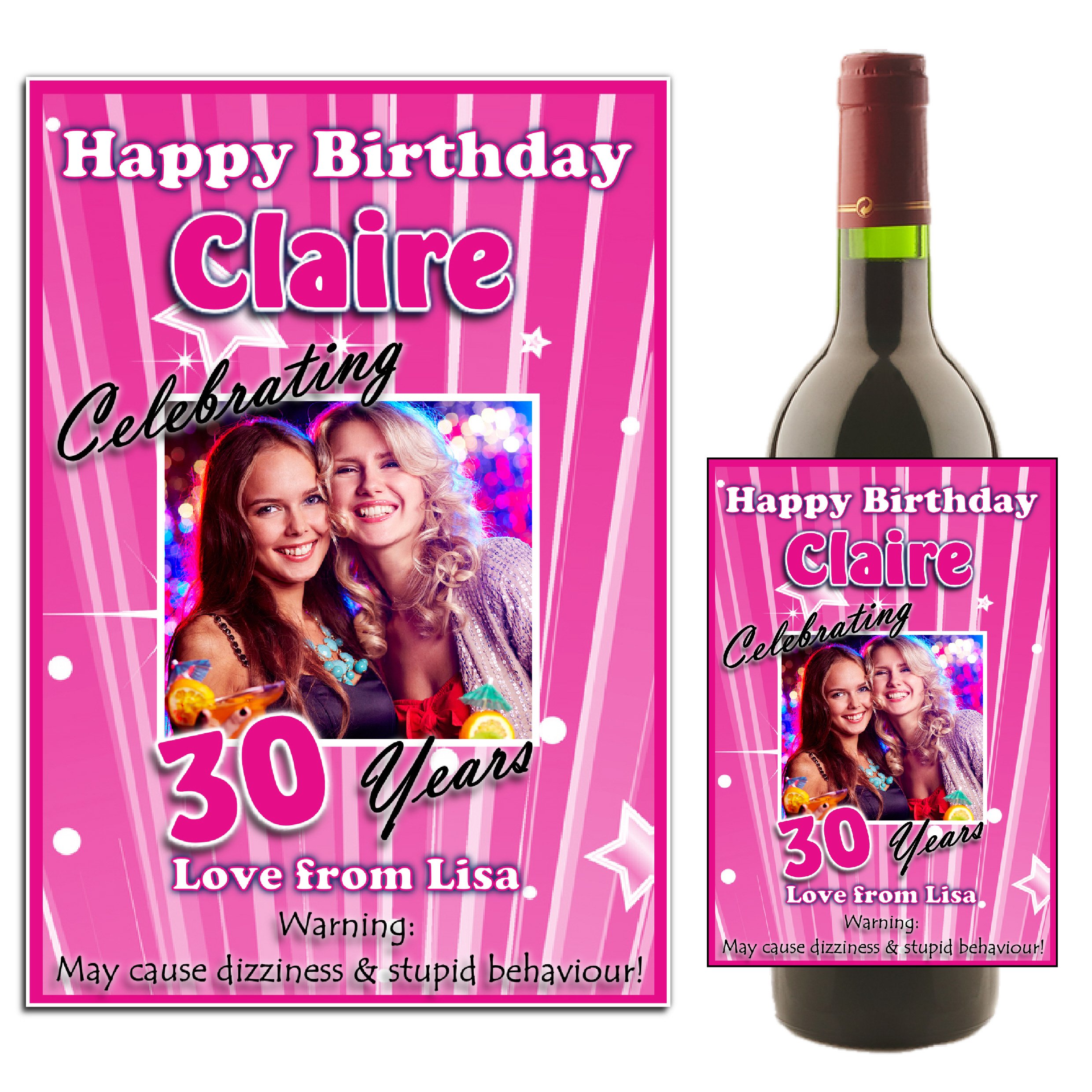Personalised Wine/Champagne Bottle Photo Label ~ Happy 18th 21st 30th 40th 50th Birthday Gift Idea N24 Any Age